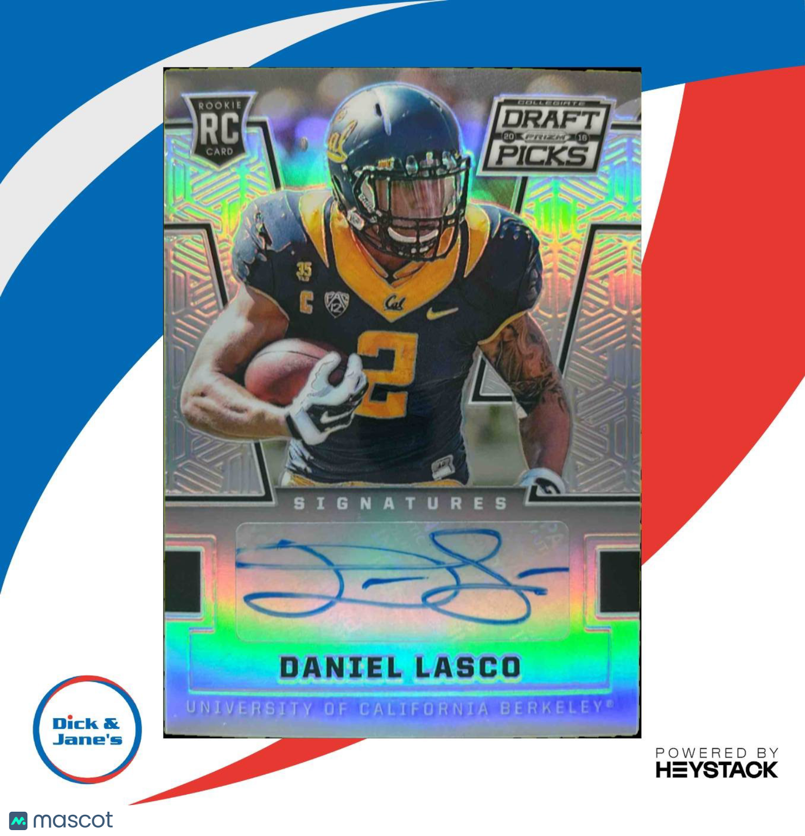 2016 Prizm Collegiate Draft Picks Daniel Lasco Auto Prizms #187 RC Bears - Sports Cards