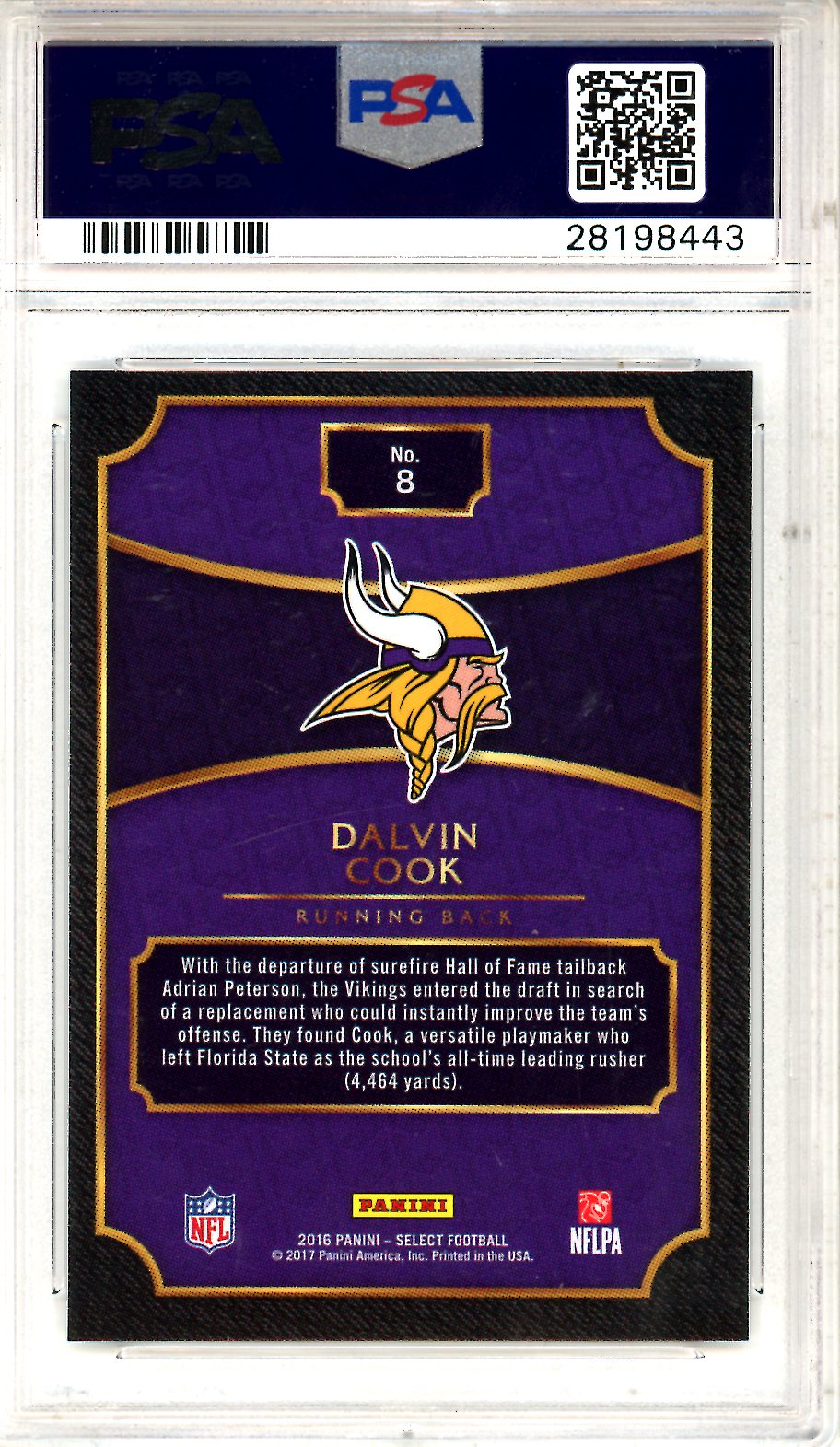 2016 Select ’17 NFL Draft XRC Prizm Redemption Dalvin Cook XRC PSA 10 GEM MINT - Graded Sports Cards