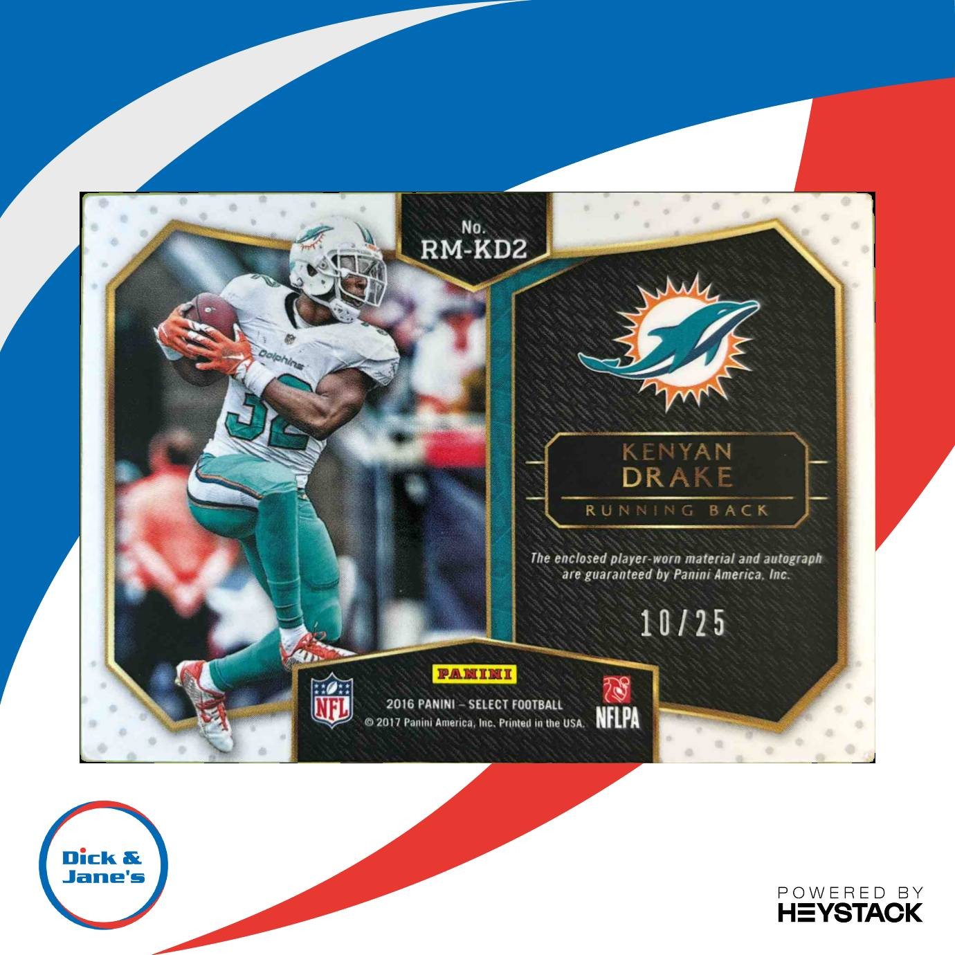 2016 Select Kenyan Drake Rookie Auto Materials Tie Dye Prizm /25 Miami Dolphins - Sports Cards