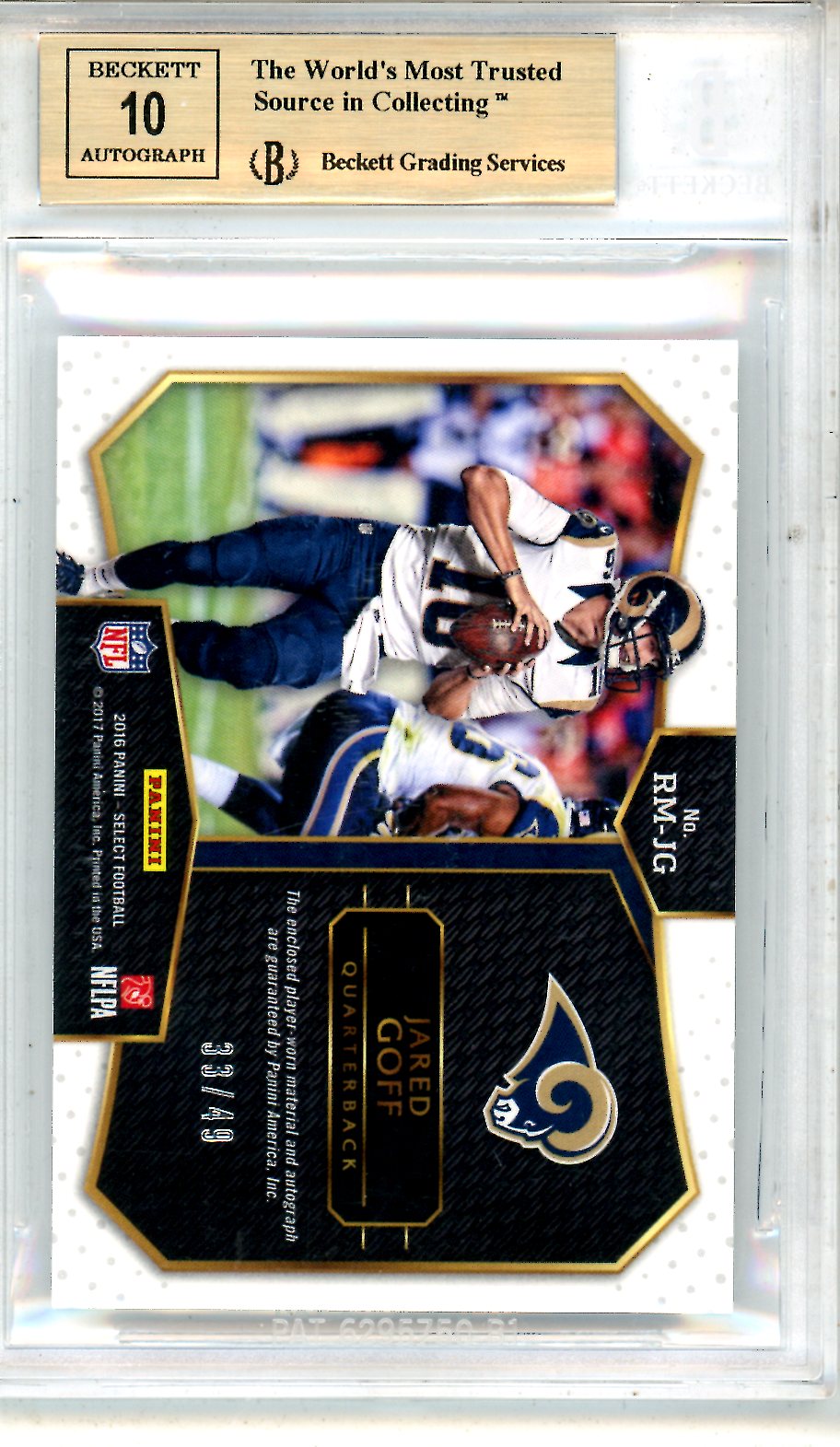 2016 Select Rookie Auto Materials Prizm Jared Goff Rookie /49 BGS 9.5 AUTO 10 - Graded Sports Cards