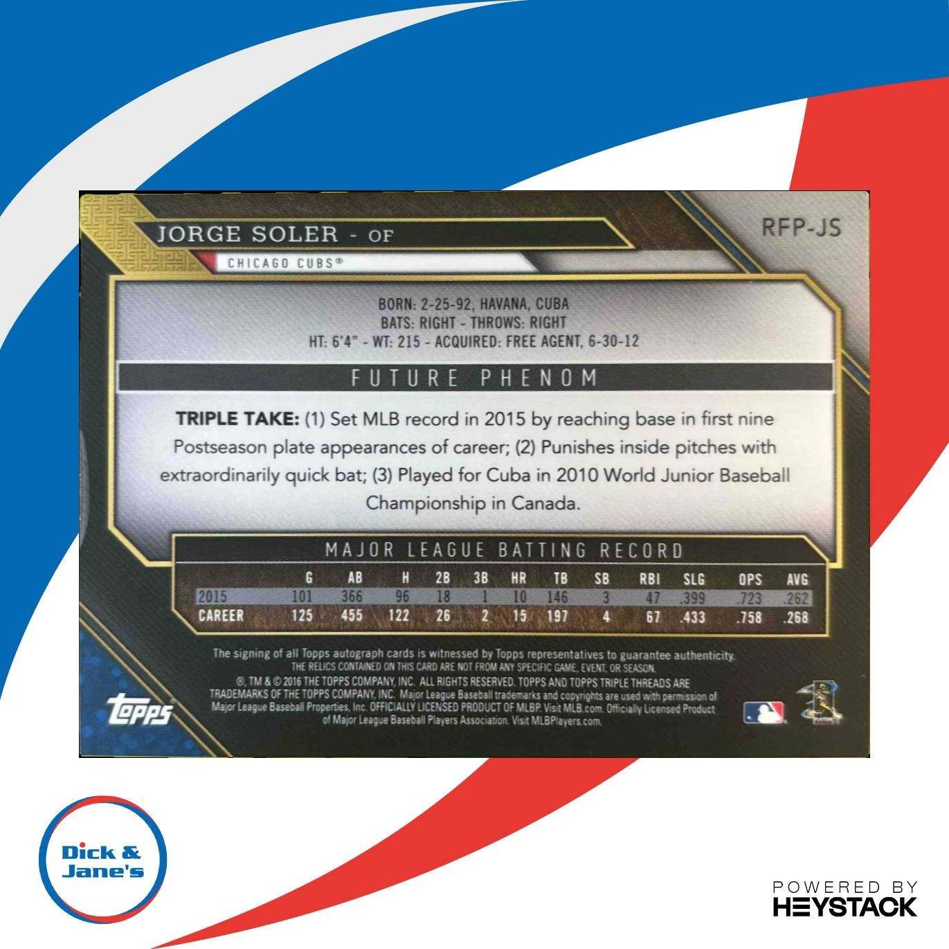 2016 Topps Triple Threads Jorge Soler Rookies Future Phenoms Auto Relics 11/75 - Sports Cards