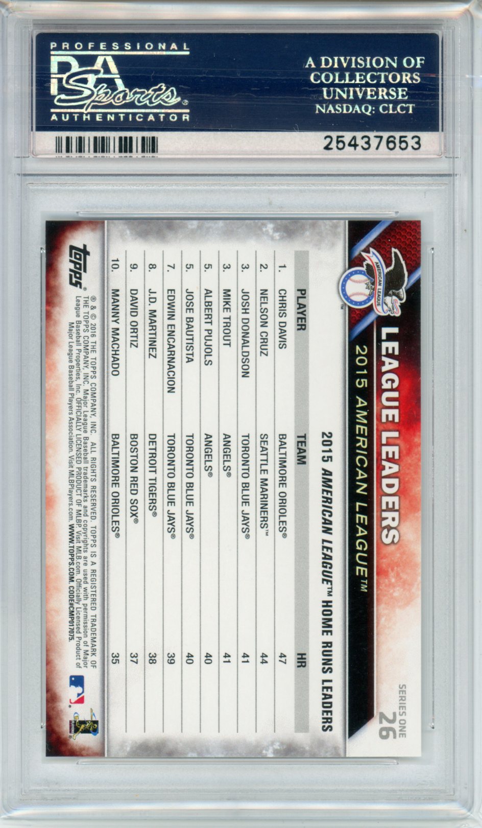 2016 Topps Trout Cruz Davis #26 PSA 10 - Graded Sports Cards