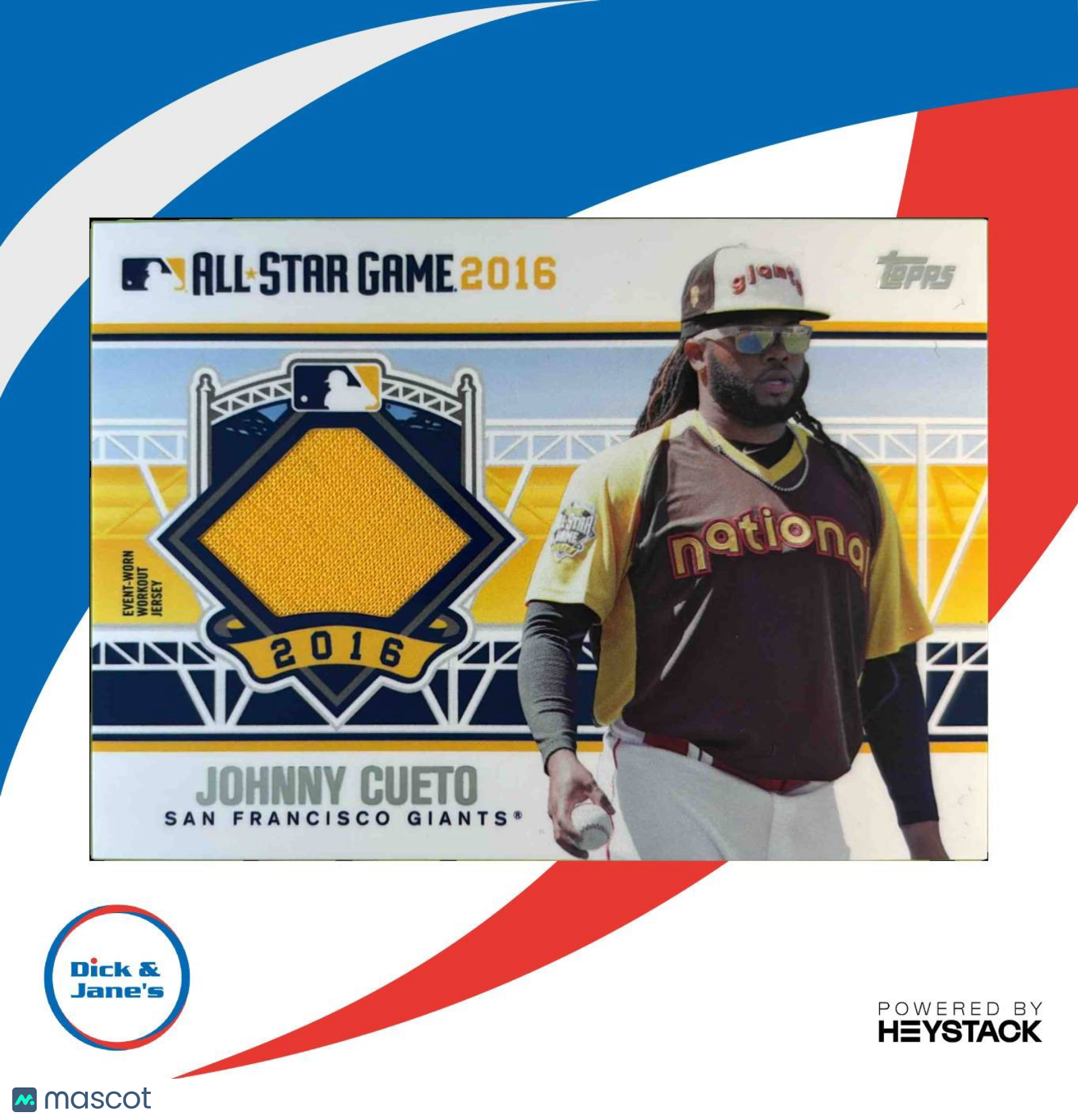 2016 Topps Update Johnny Cueto All Star Stitches MEM San Francisco Giants - Sports Cards