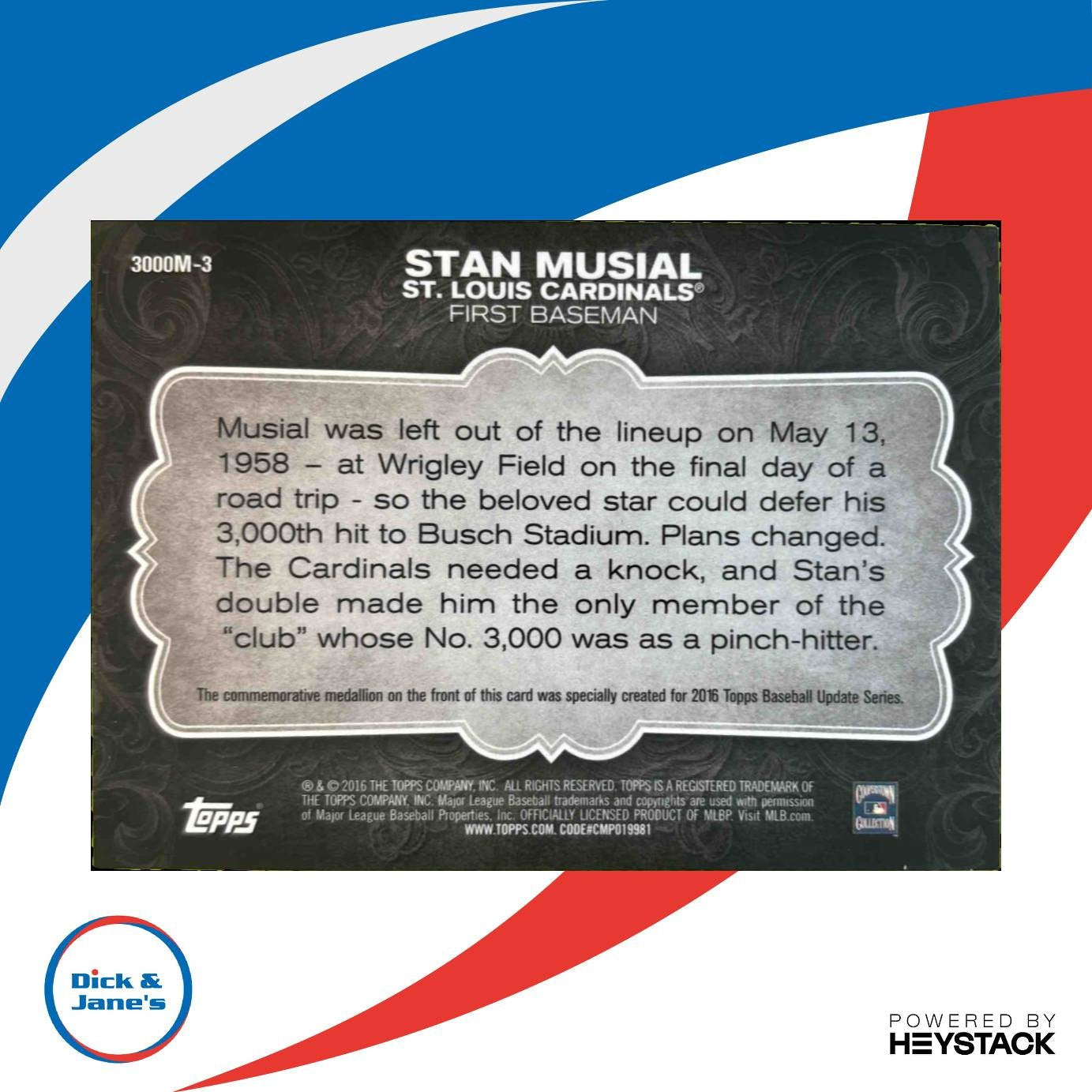 2016 Topps Update Stan Musial 3,000 Hits Club Medallions Bronze Cardinals - Sports Cards