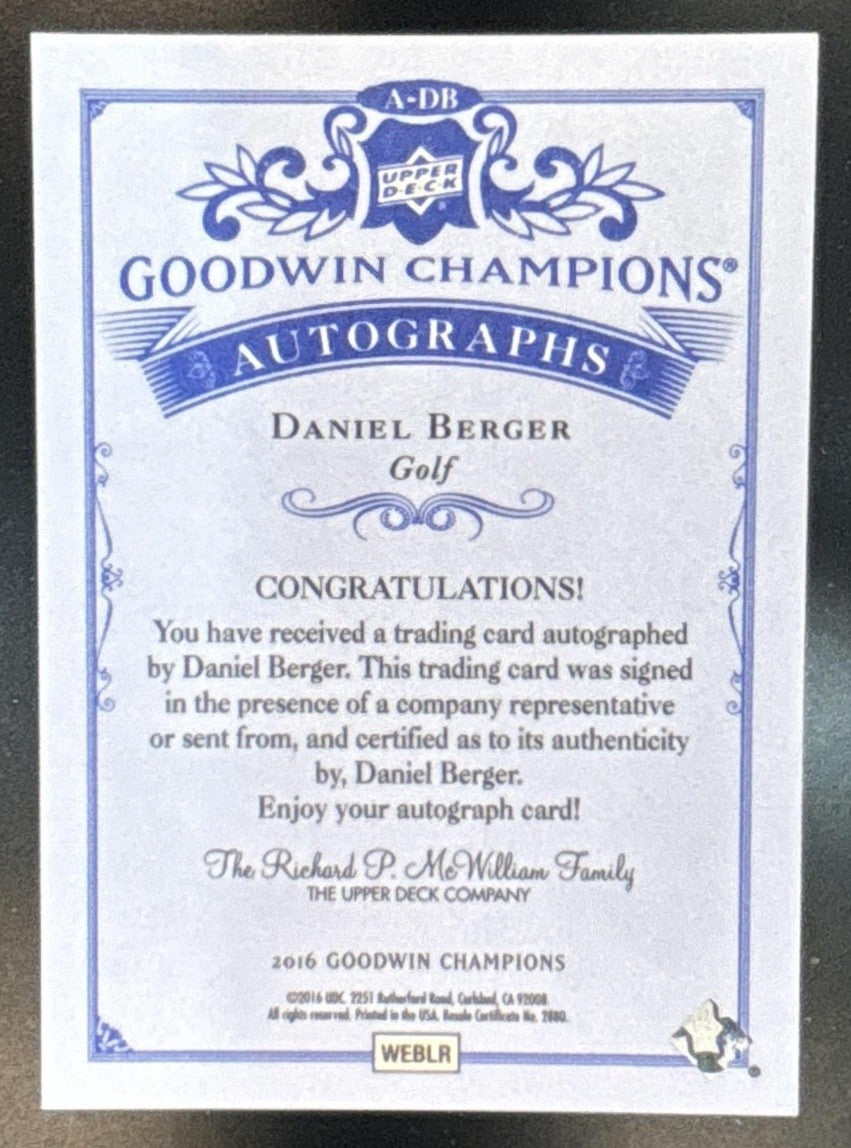 2016 Upper Deck Goodwin Champions Daniel Berger Auto #A-DB - Sports Cards