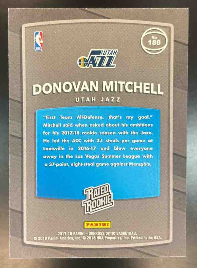 2017-18 Panini Donruss Optic Donovan Mitchell #188 RC Utah Jazz - Sports Cards
