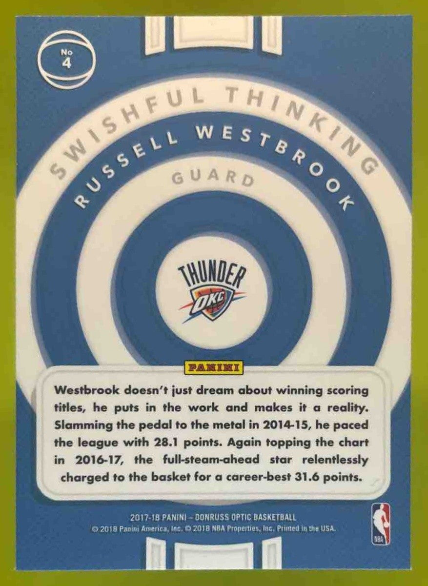 2017-18 Panini Donruss Optic Russell Westbrook Swishful Thinking 4 Oklahoma City - Sports Cards