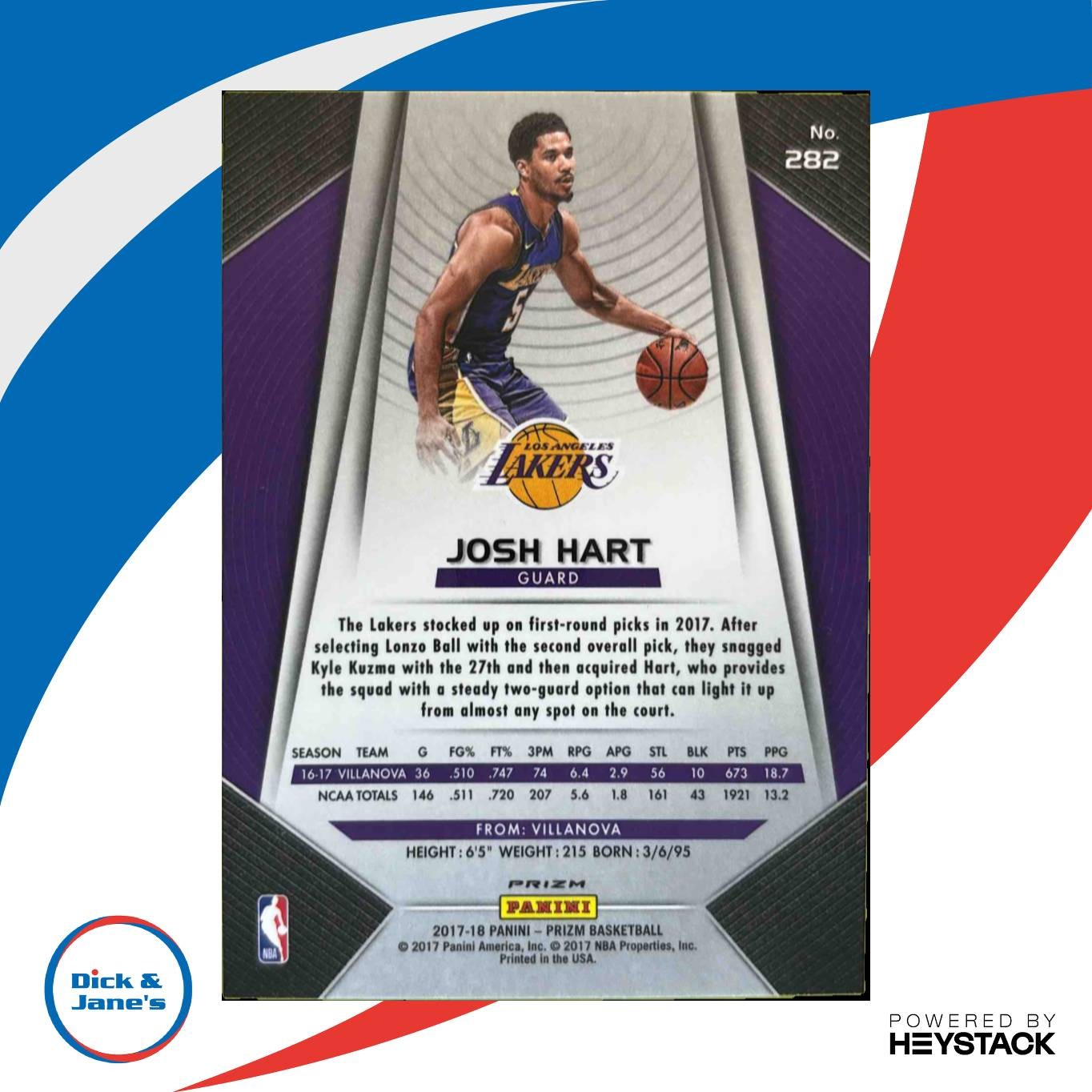 2017 18 Panini Prizm Josh Hart Prizms Fast Break #282 RC Los Angeles Lakers Sports Cards