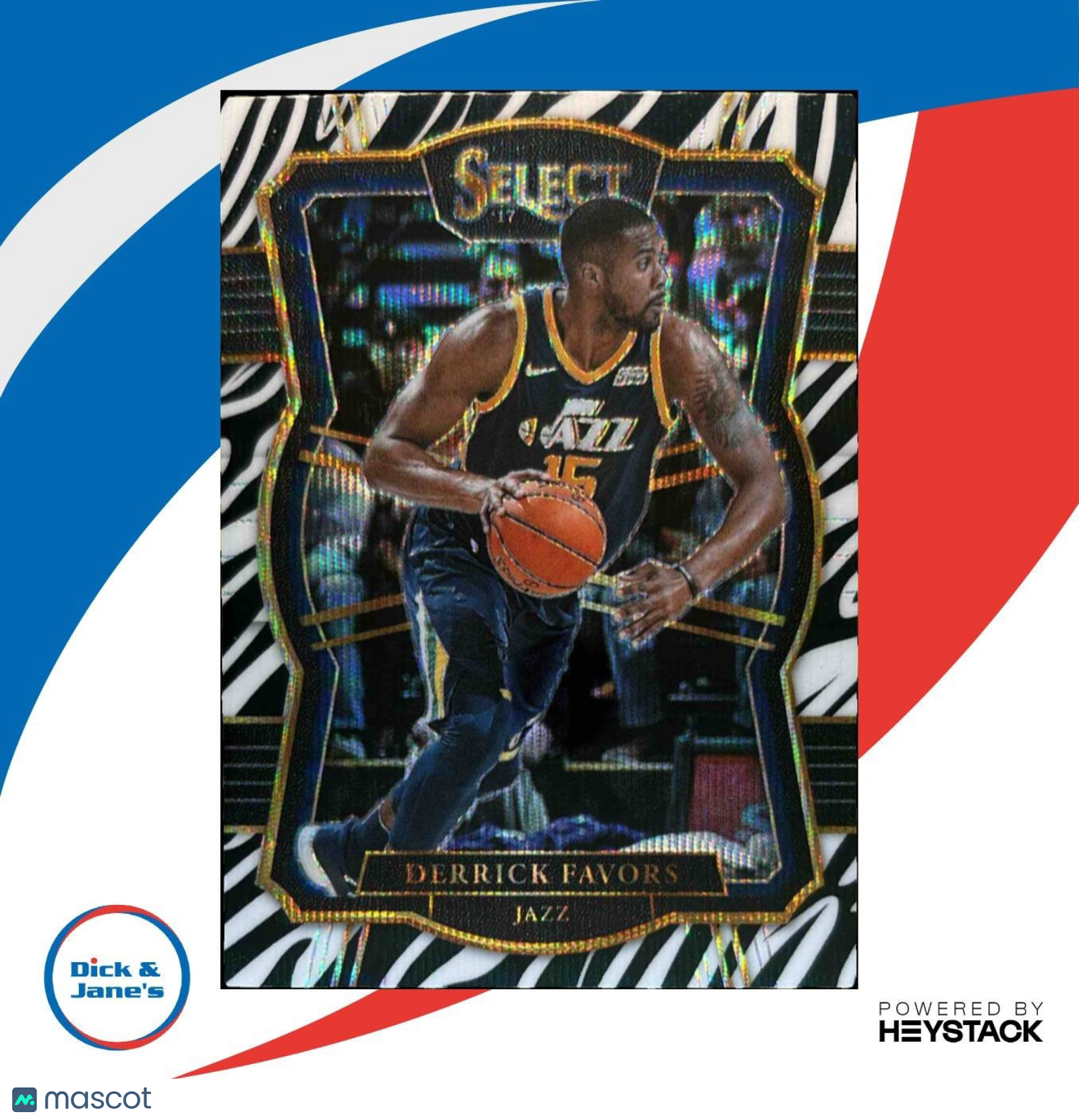 2017-18 Panini Select Derrick Favors Zebra Prizms #193 Premier Level Utah Jazz - Sports Cards