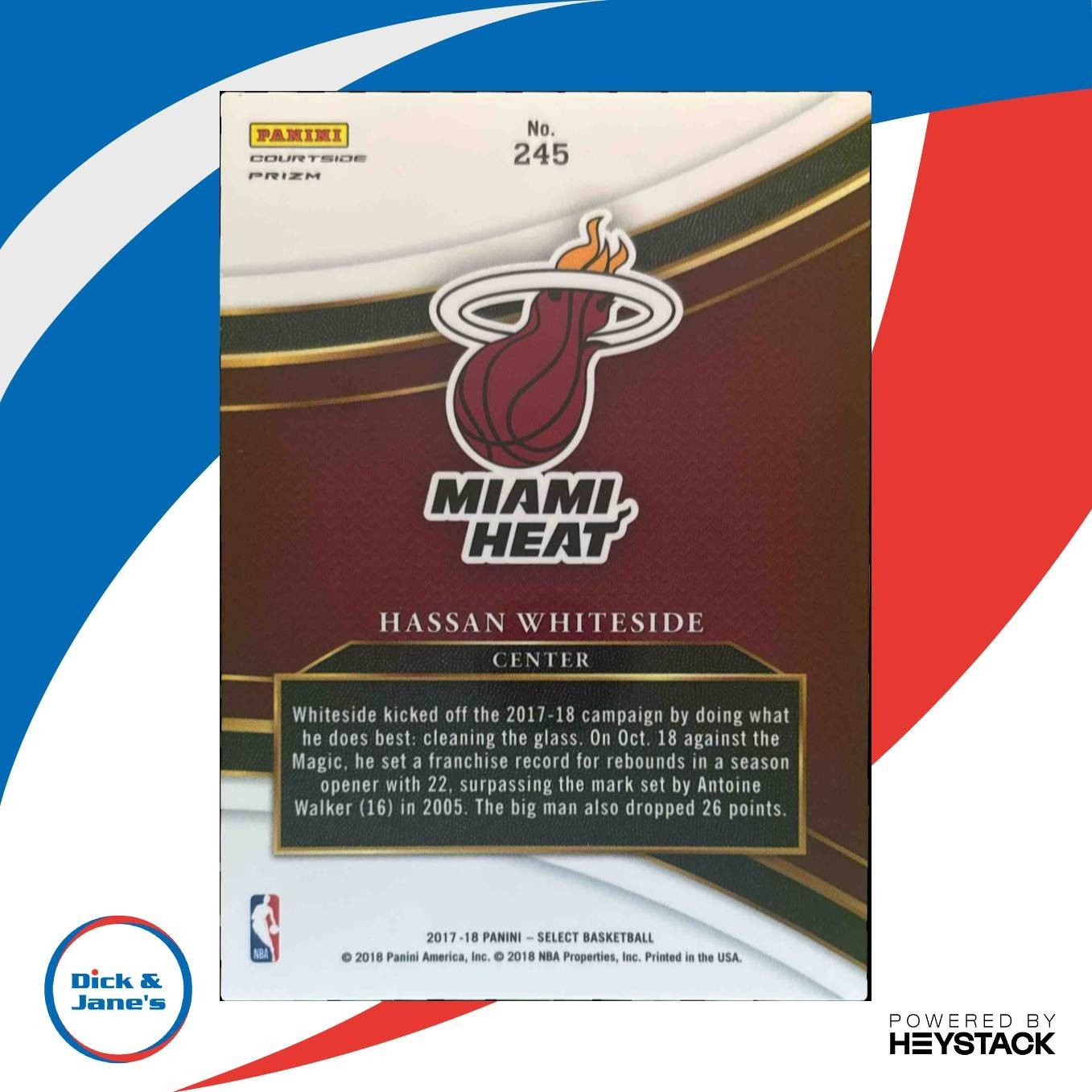 2017-18 Panini Select Hassan Whiteside Zebra Prizms #245 Courtside Miami Heat - Sports Cards