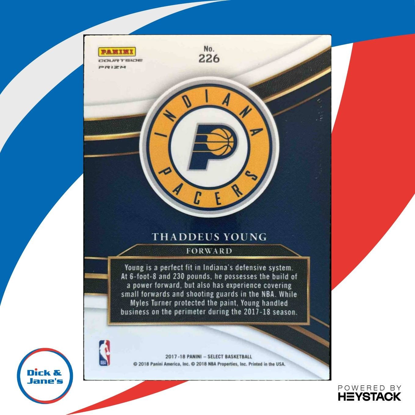 2017-18 Panini Select Thaddeus Young Zebra Prizms #226 Courtside Indiana Pacers - Sports Cards