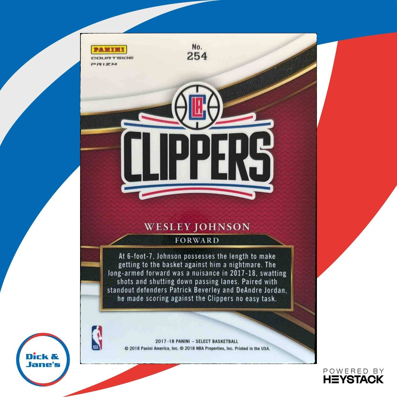 2017-18 Panini Select Wesley Johnson Zebra Prizms #254 Courtside Clippers - Sports Cards