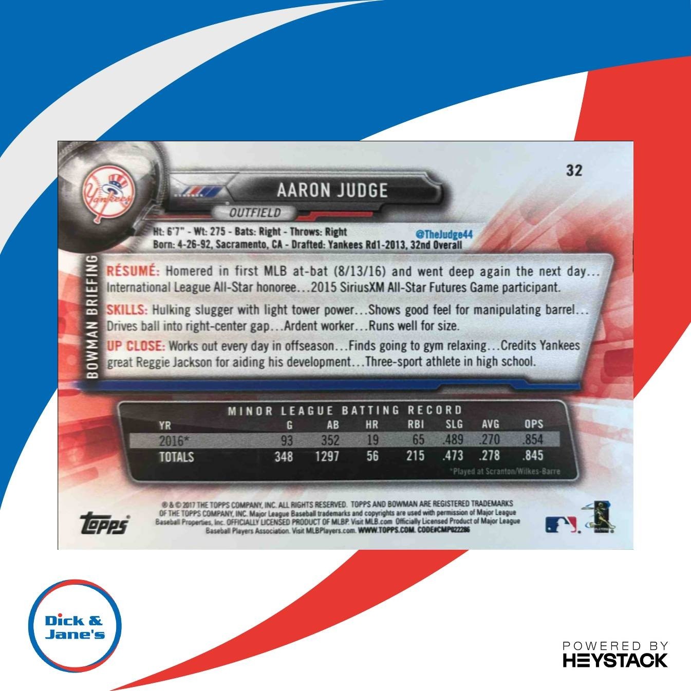 2017 Bowman Aaron Judge #32 RC New York Yankees - Sports Cards