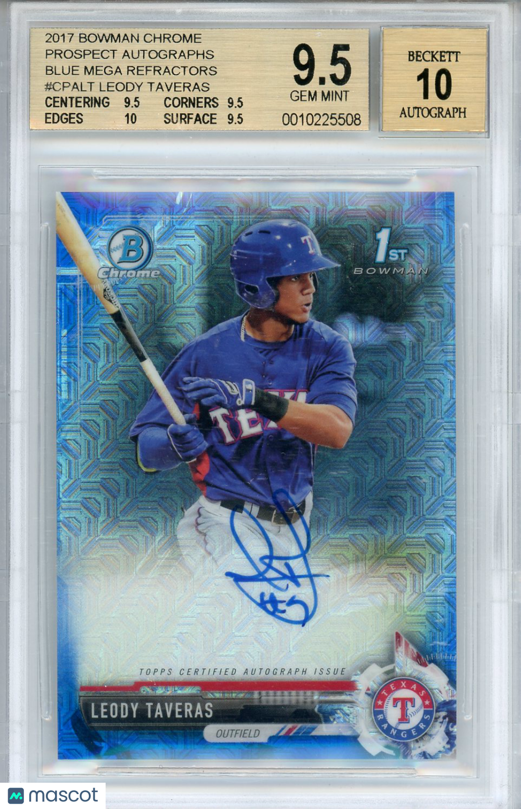 2017 Bowman Chrome Prospect Auto Blue Mega Refractors Leody Taveras BGS 9.5 - Graded Sports Cards