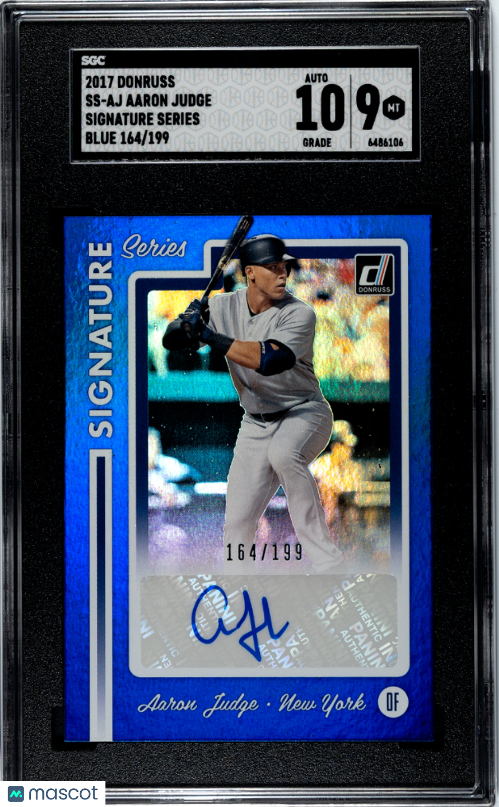 2017 Donruss Aaron Judge SIG. Series Blue Rookie 164/199 #SS-AJ SGC 9 AUTO 10 - Graded Sports Cards