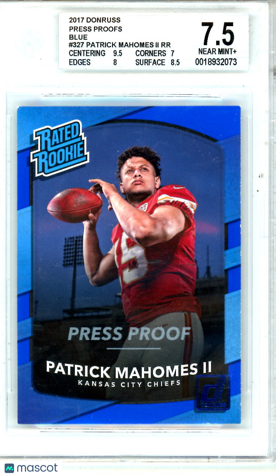 2017 Donruss Press Proofs Blue Patrick Mahomes II RR Rookie #327 BGS 7.5 - Graded Sports Cards