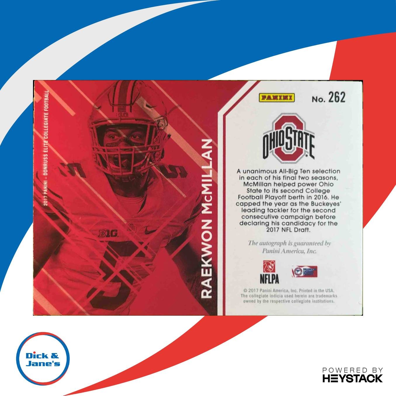 2017 Elite Draft Picks Raekwon McMillan Auto Purple Die Cut /99 #262 RC Buckeyes - Sports Cards