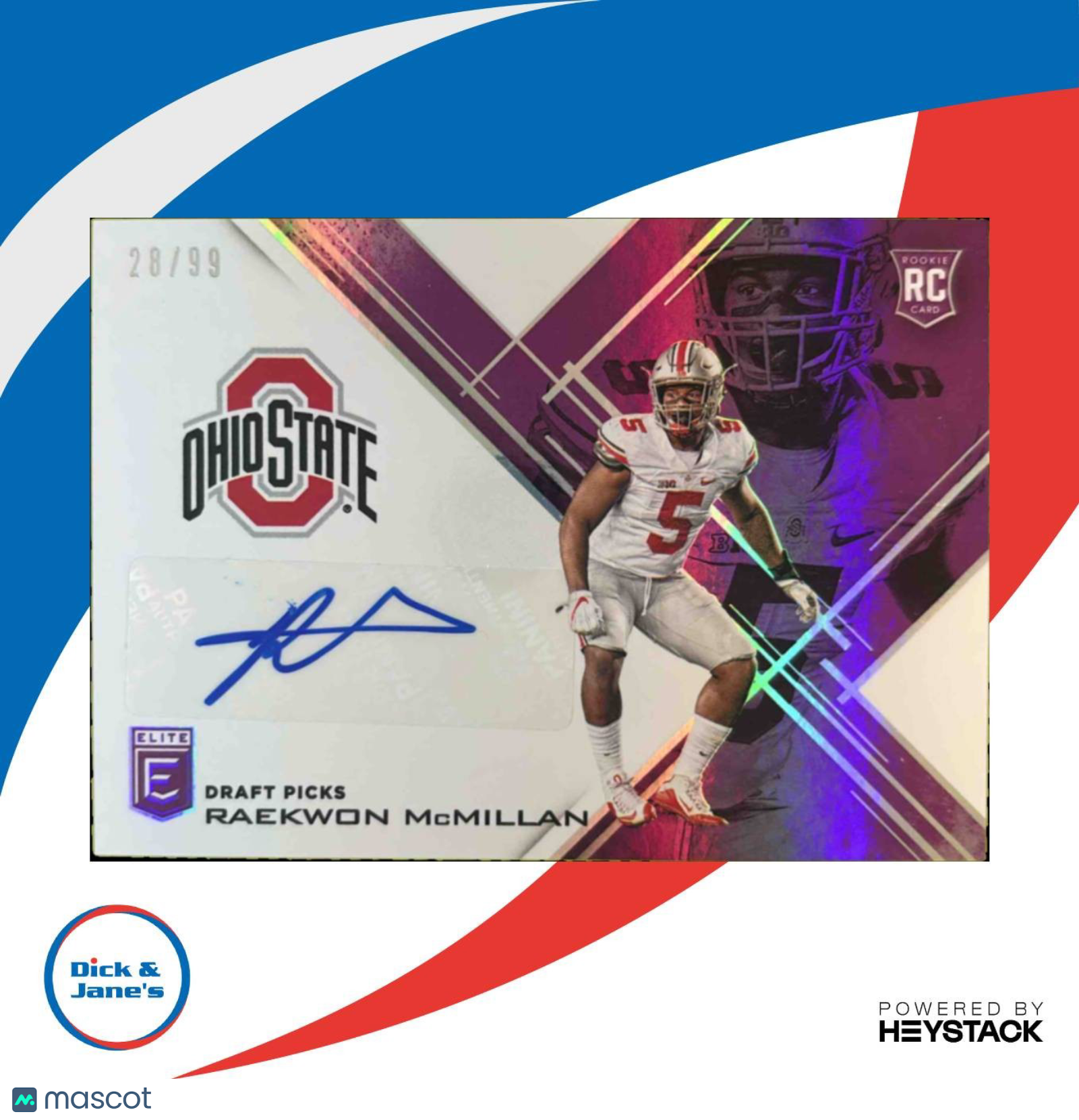 2017 Elite Draft Picks Raekwon McMillan Auto Purple Die Cut /99 #262 RC Buckeyes - Sports Cards