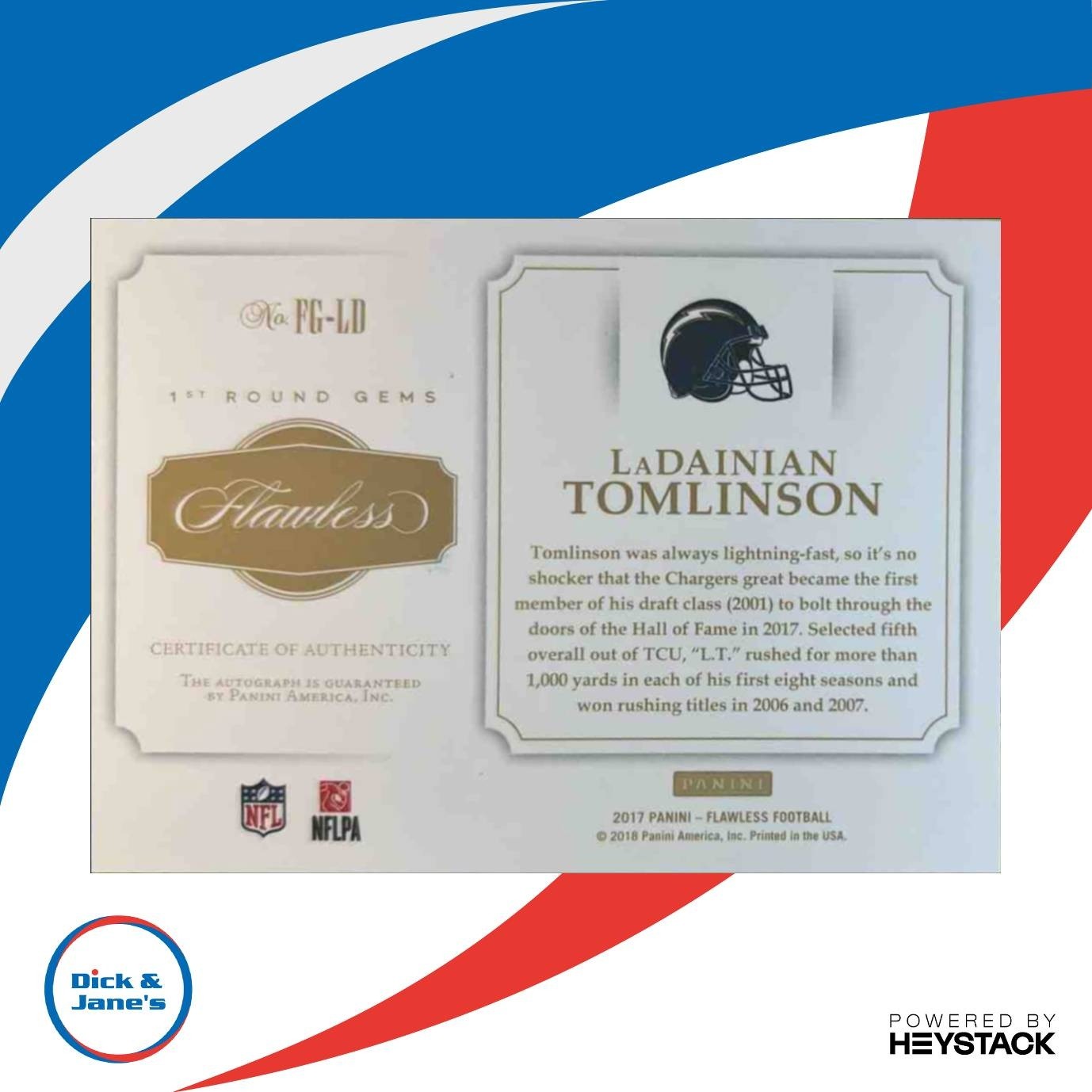 2017 Flawless LaDainian Tomlinson 1st Prospect Round Gems /25 Auto Chargers - Sports Cards