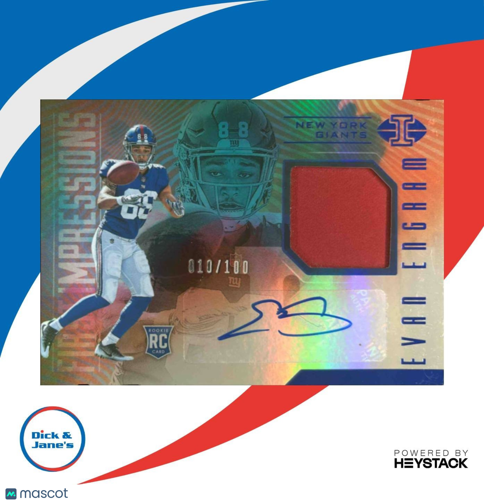 2017 Illusions Evan Engram First Impressions Memorabilia Blue Auto /100 Giants - Sports Cards