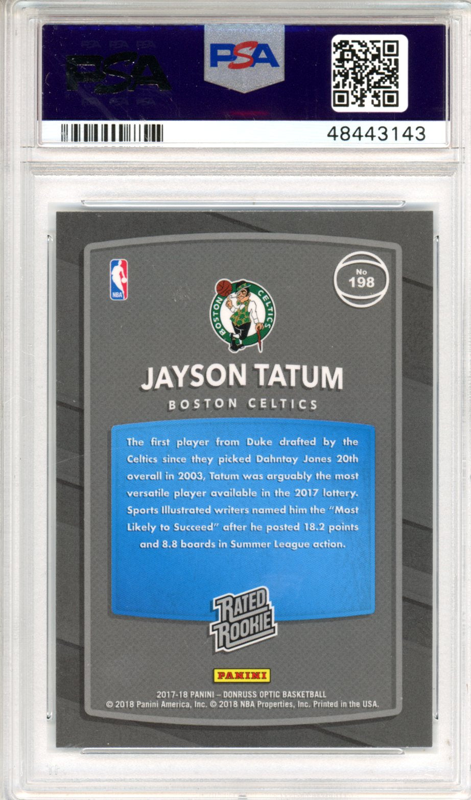 2017 Panini Donruss Optic Jayson Tatum #198 PSA 10 - Graded Sports Cards