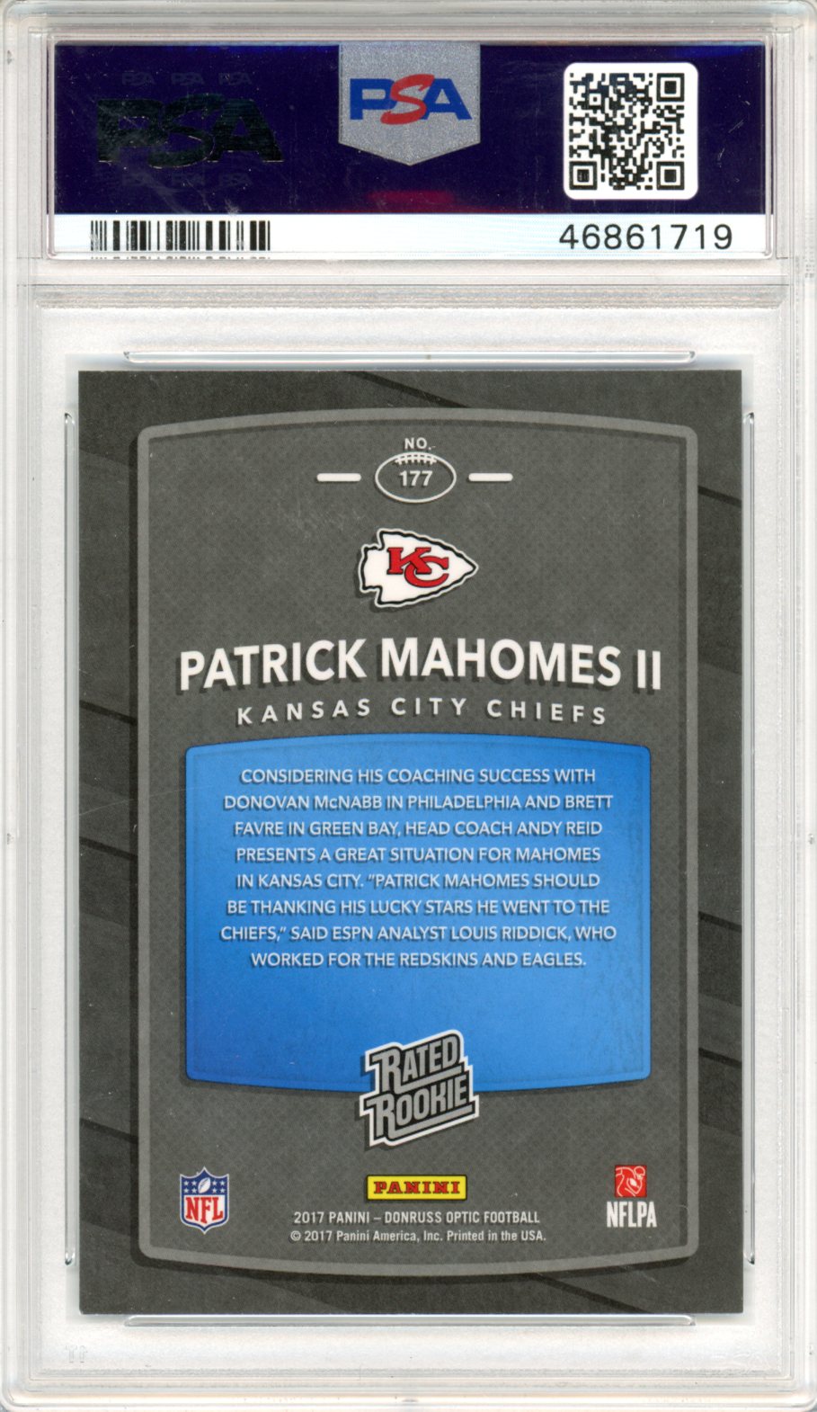 2017 Panini Donruss Optic Patrick Mahomes II #177 PSA 9 - Graded Sports Cards
