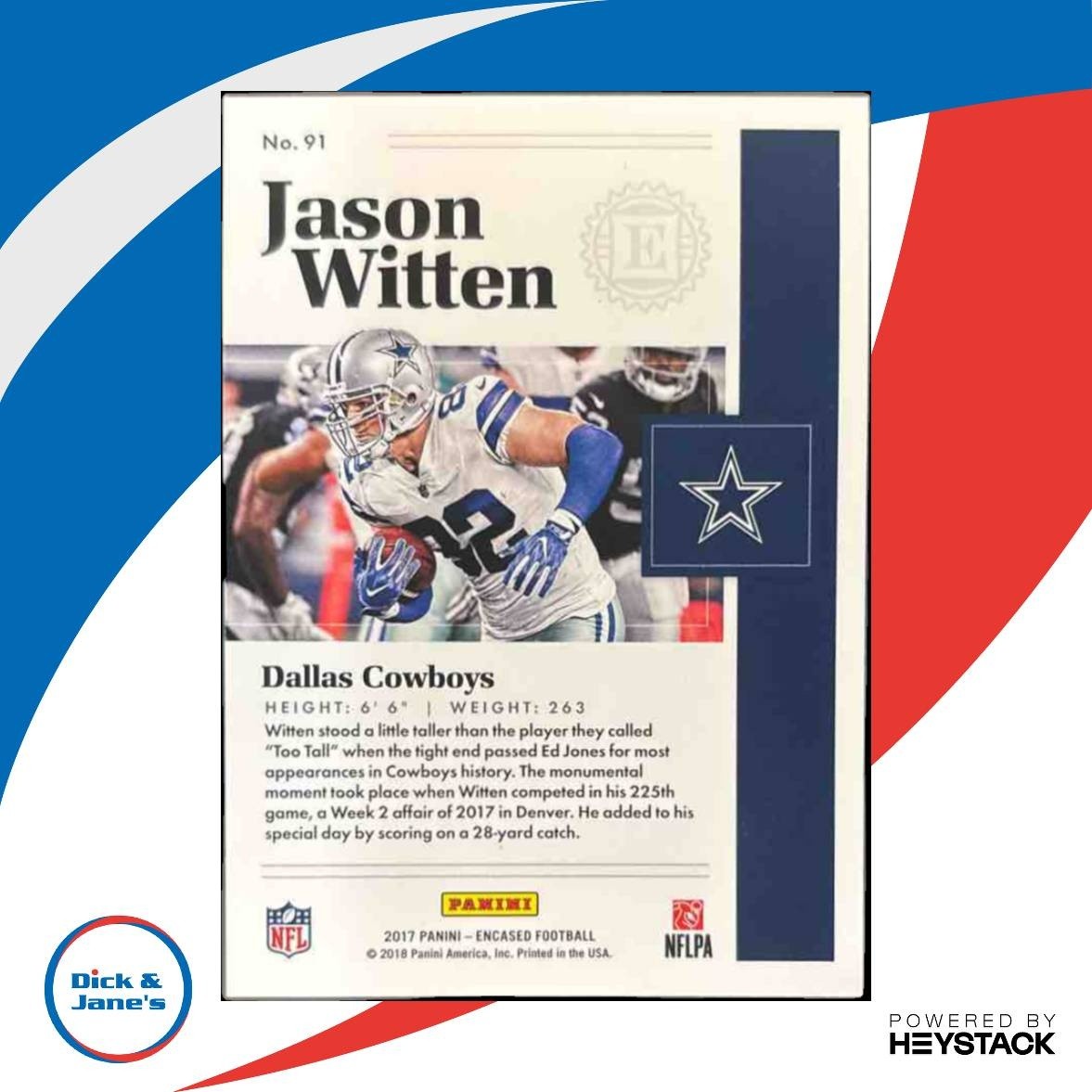 2017 Panini Encased Jason Witten #91 Dallas Cowboys - Sports Cards