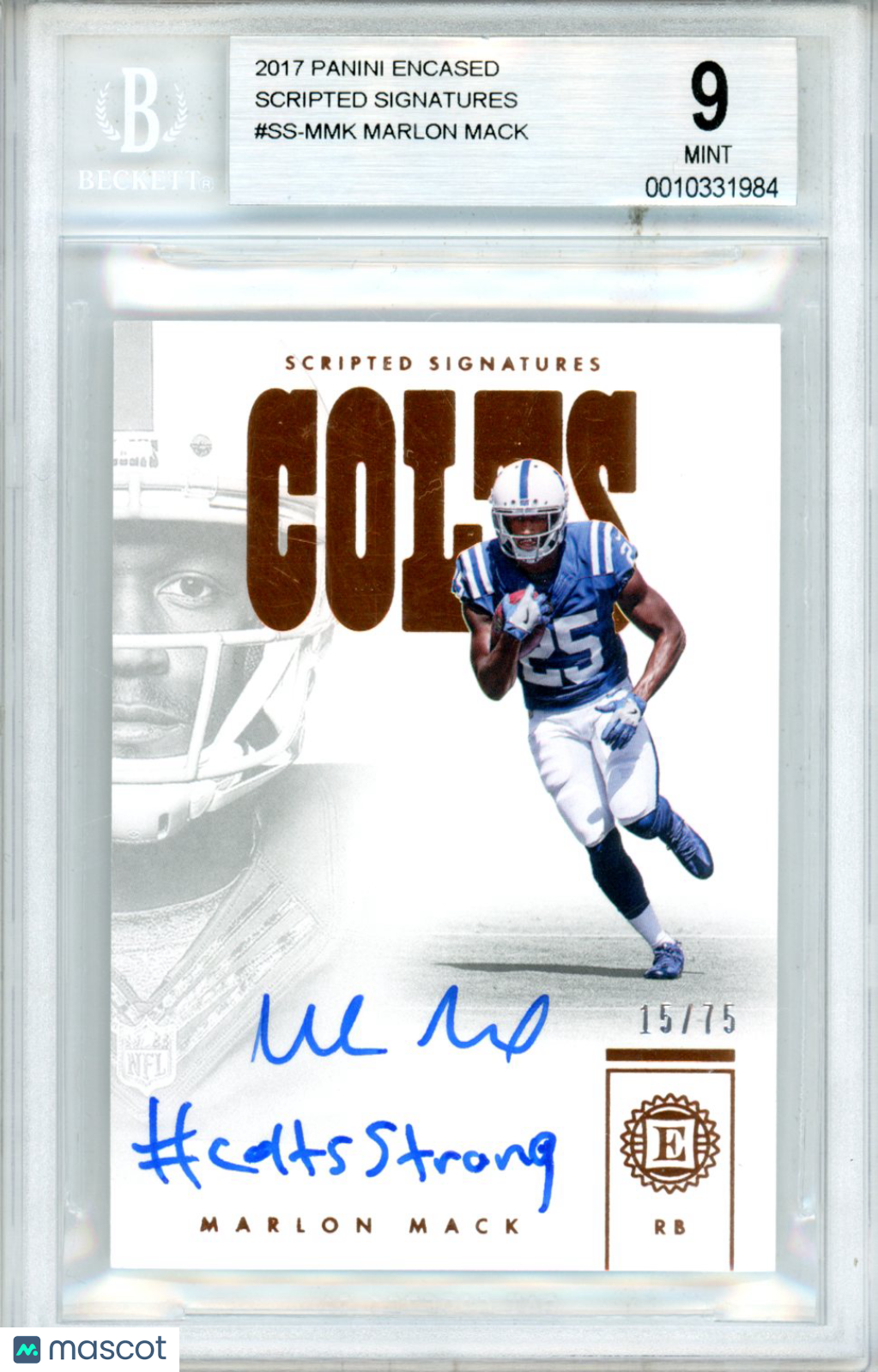 2017 Panini Encased Scripted Signatures Marlon Mack 15/75 BGS 9 MINT Colts - Graded Sports Cards