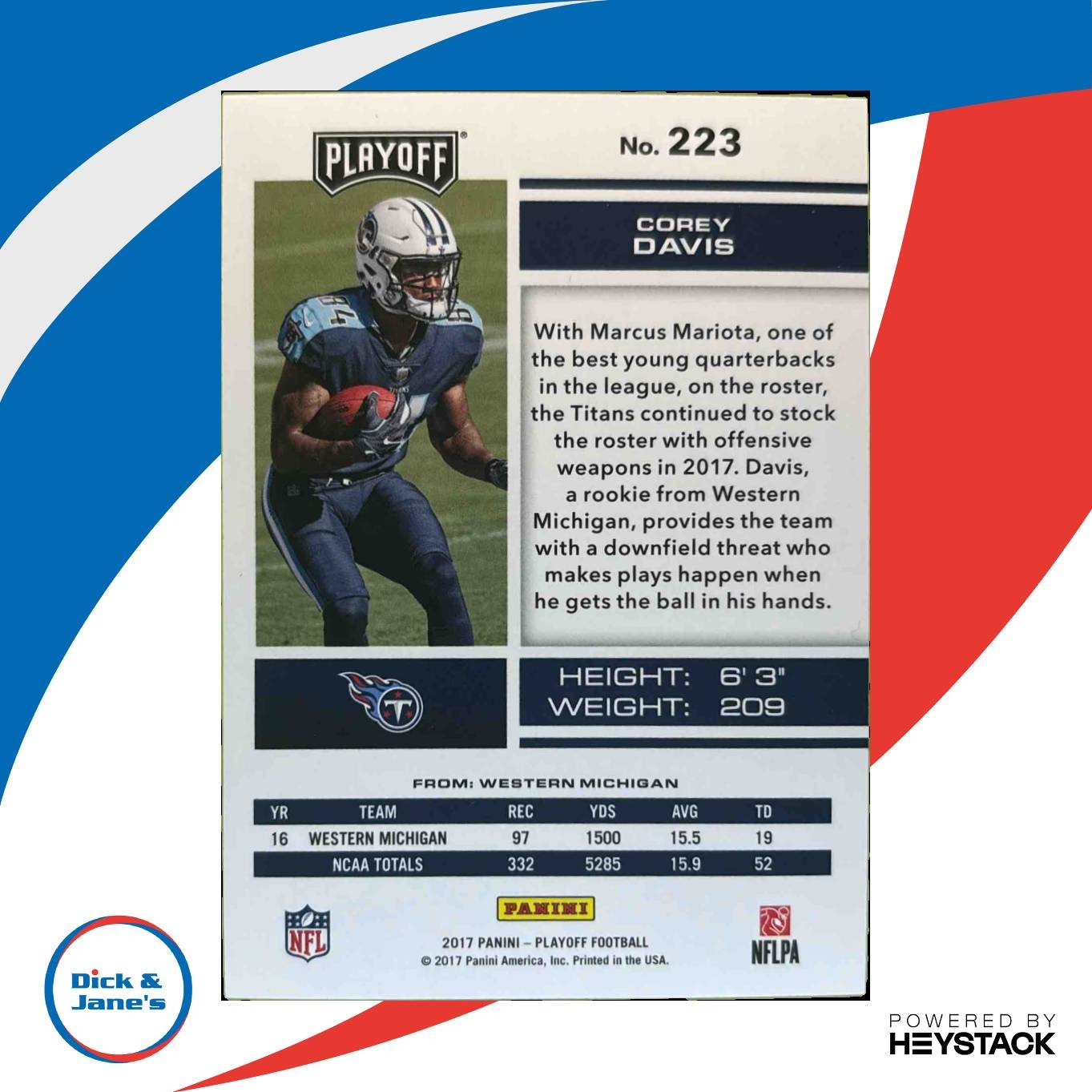 2017 Panini Playoff Corey Davis Kickoff /299 #223 RC Tennessee Titans - Sports Cards
