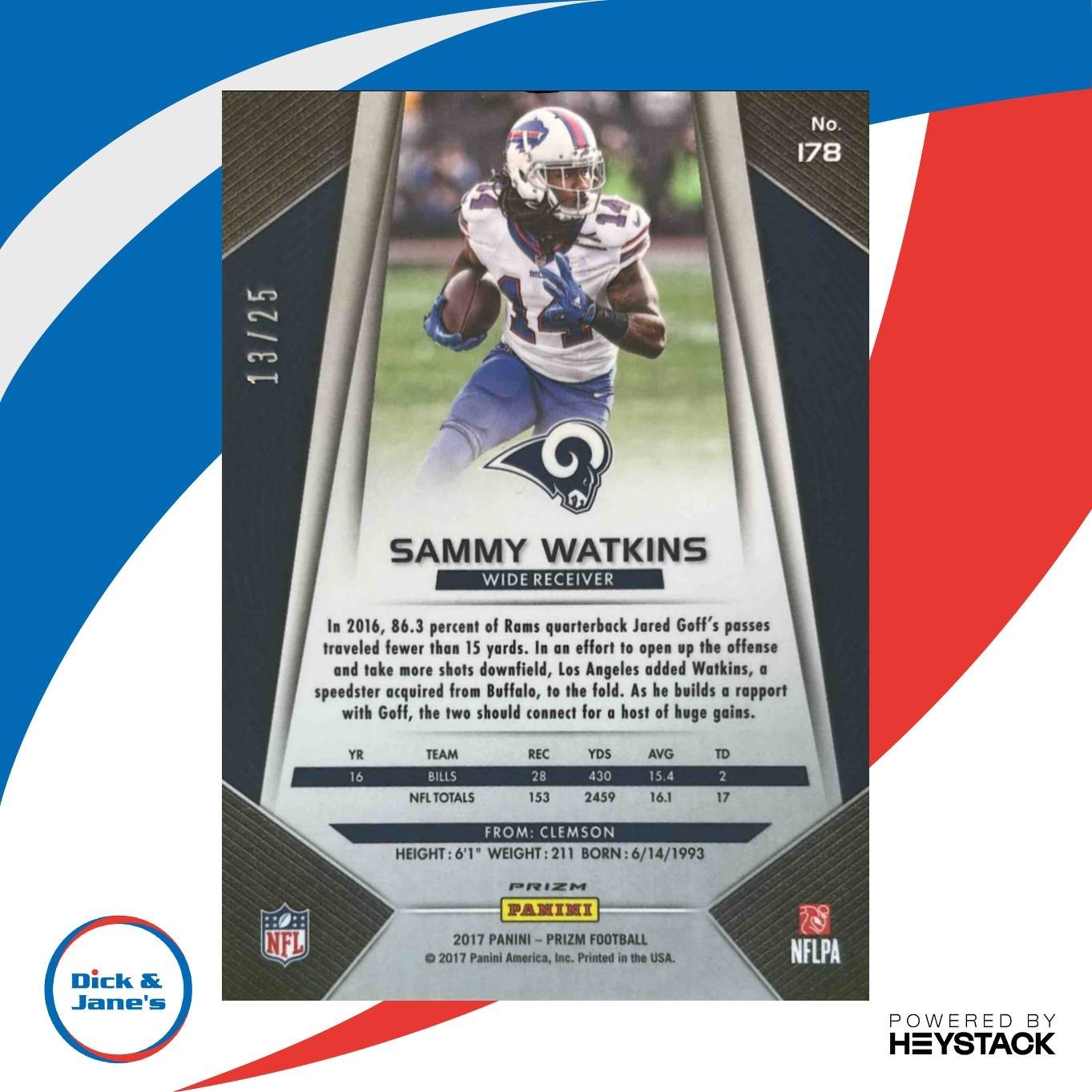 2017 Panini Prizm Sammy Watkins Camo 13/25 #178 Los Angeles Rams - Sports Cards