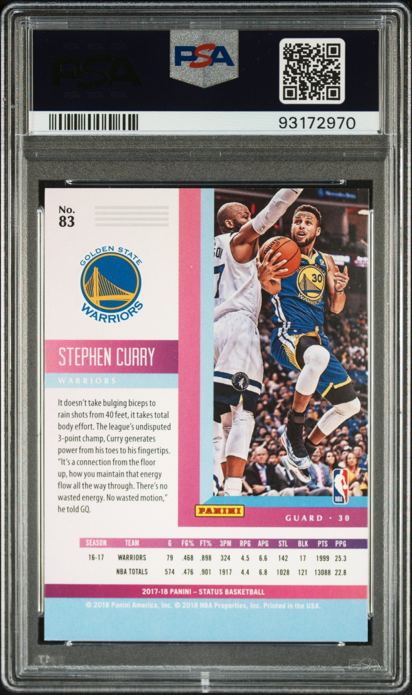 2017 Panini Status Stephen Curry #83 PSA 10 GEM MINT Golden State Warriors - Graded Sports Cards