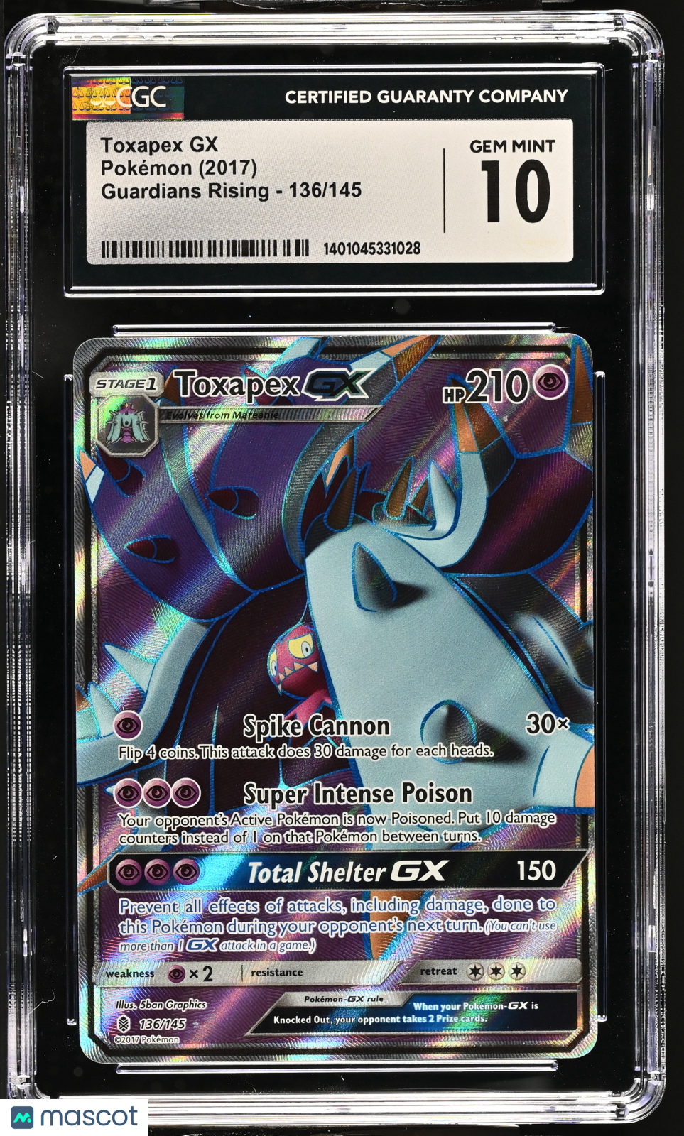 2017 Pokemon Guardians Rising Toxapex GX #136/145 Ultra Rare CGC 10 GEM MINT - Graded TCG/CCG
