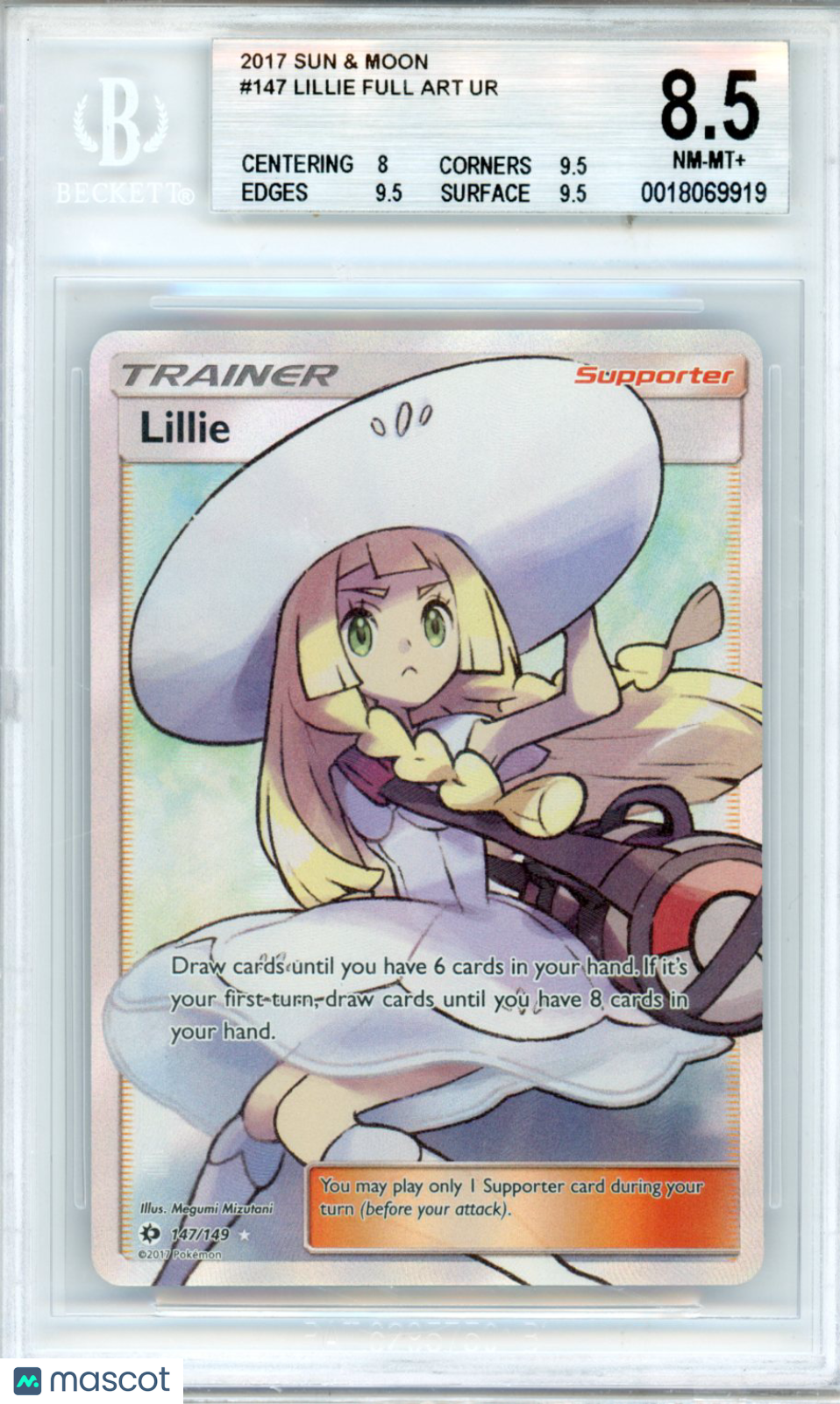 2017 Pokemon Sun and Moon Lillie FULL ART UR #147 BGS 8.5 - Graded TCG/CCG