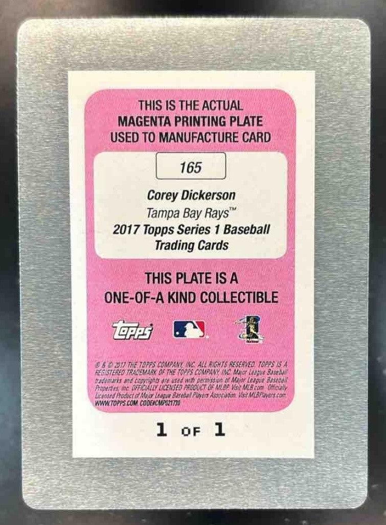 2017 Topps Corey Dickerson 1/1 Printing Plate Magenta #165 Tampa Bay Rays - Sports Cards