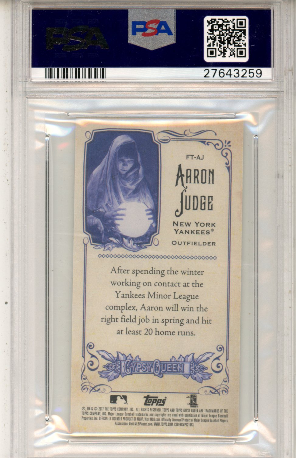 2017 Topps Gypsy Queen Fortune Teller Minis Aaron Judge #FTAJ PSA 9 - Graded Sports Cards