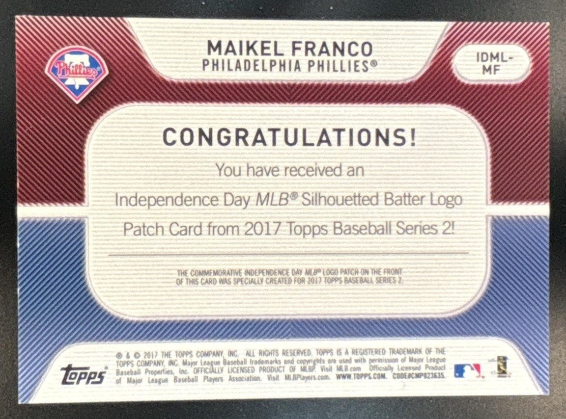 2017 Topps Maikel Franco Independence Day Commemorative MLB Logo - Sports Cards