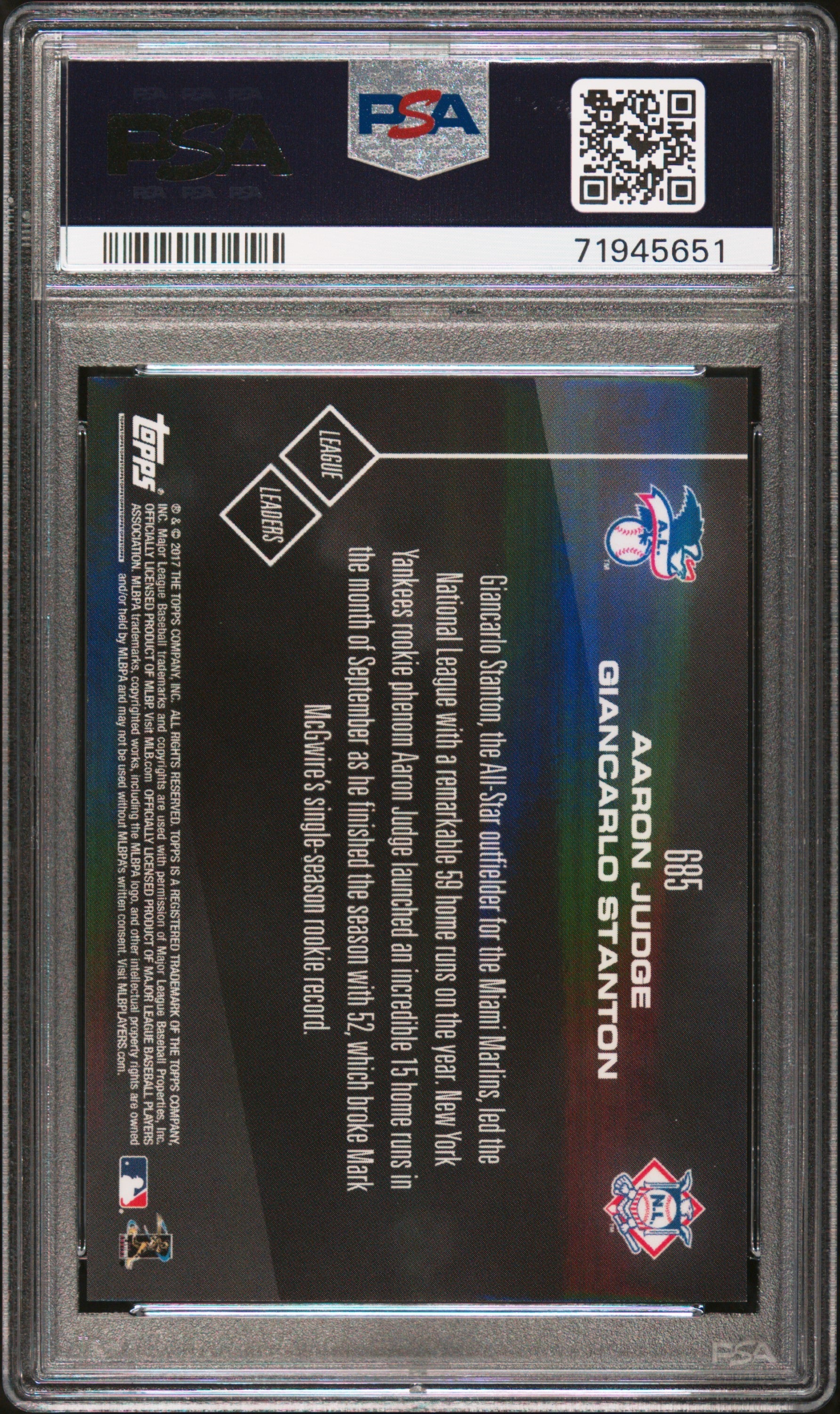 2017 Topps Now G. Stanton A. Judge #685 PSA 10 - Graded Sports Cards