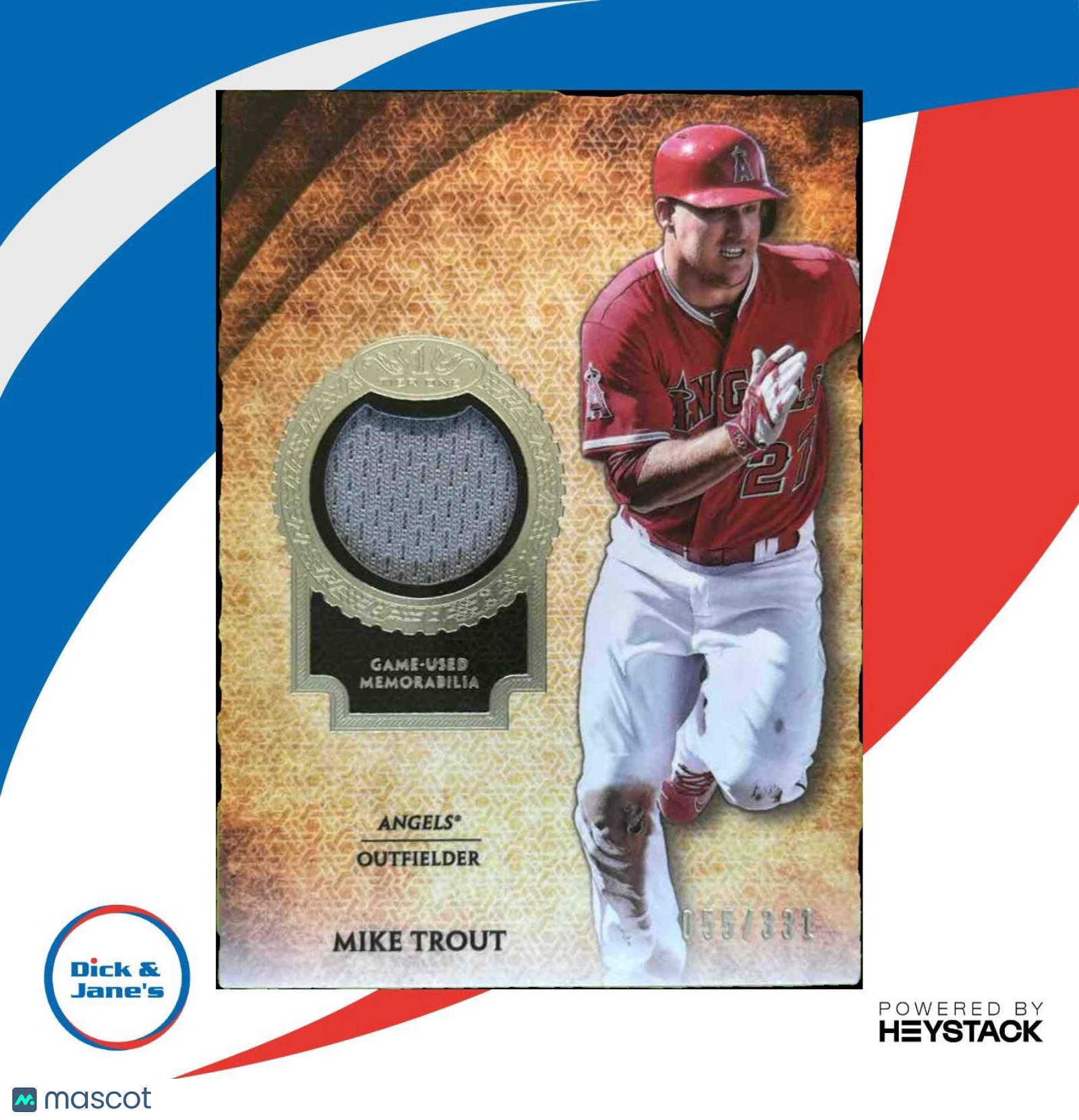 2017 Topps Tier One Mike Trout Relics 55/331 Los Angeles Angels GAME USED - Sports Cards