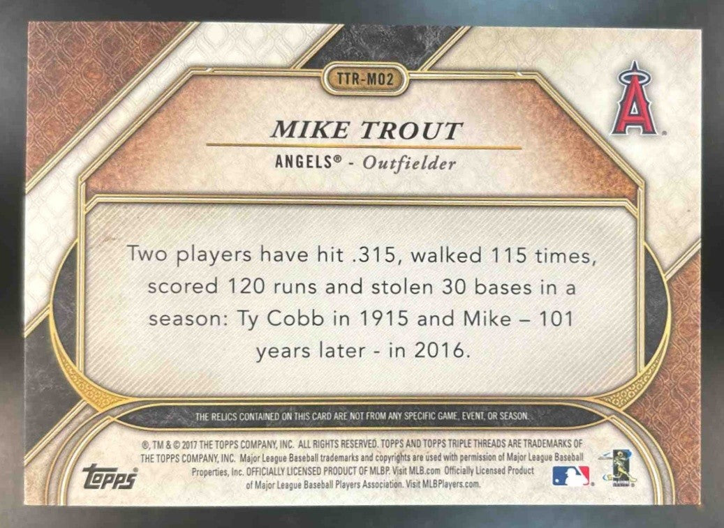 2017 Topps Triple Threads Mike Trout Relics Book End 1/36 #TTR-MO2 Angels - Sports Cards