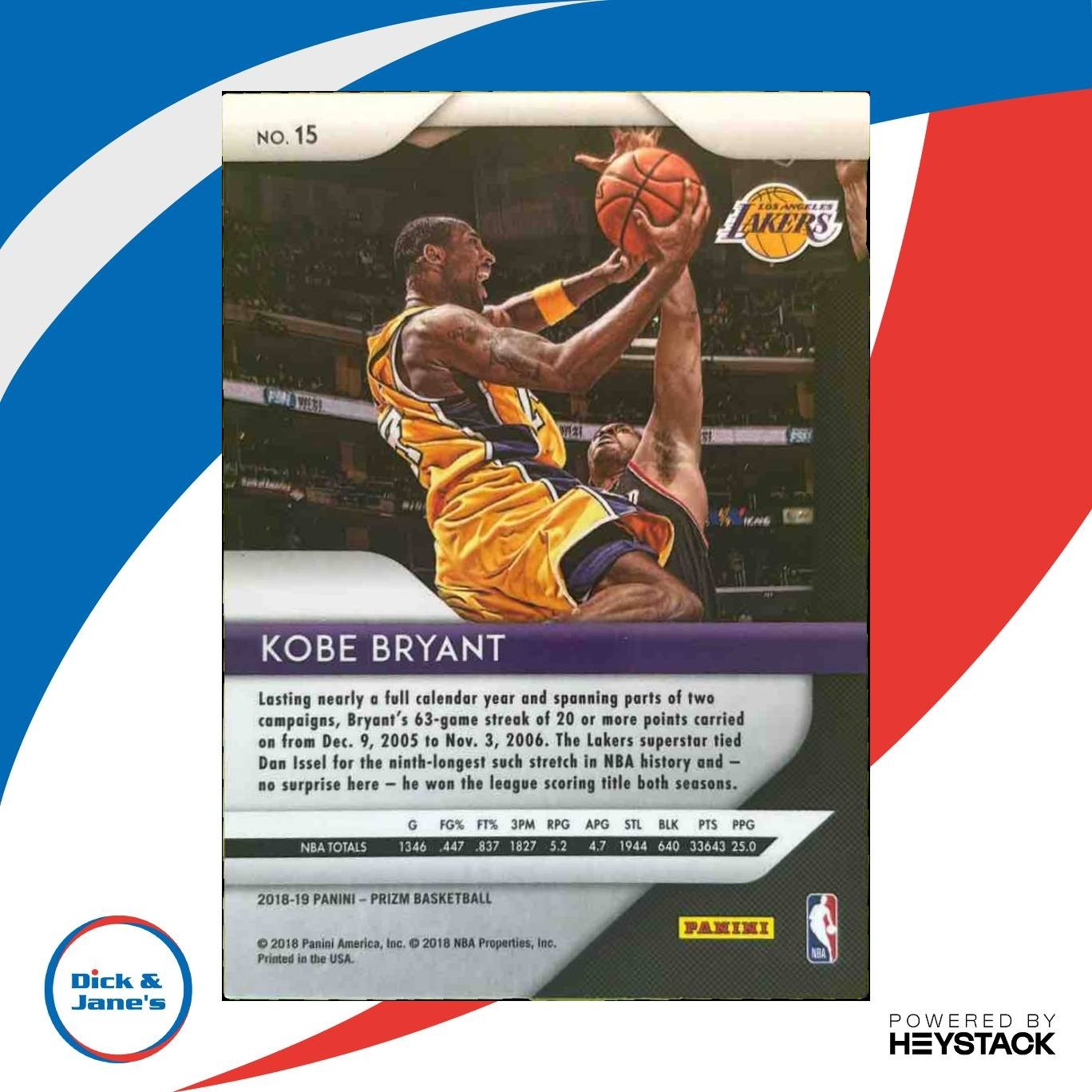 2018-19 Panini Prizm Kobe Bryant #15 Los Angeles Lakers - Sports Cards