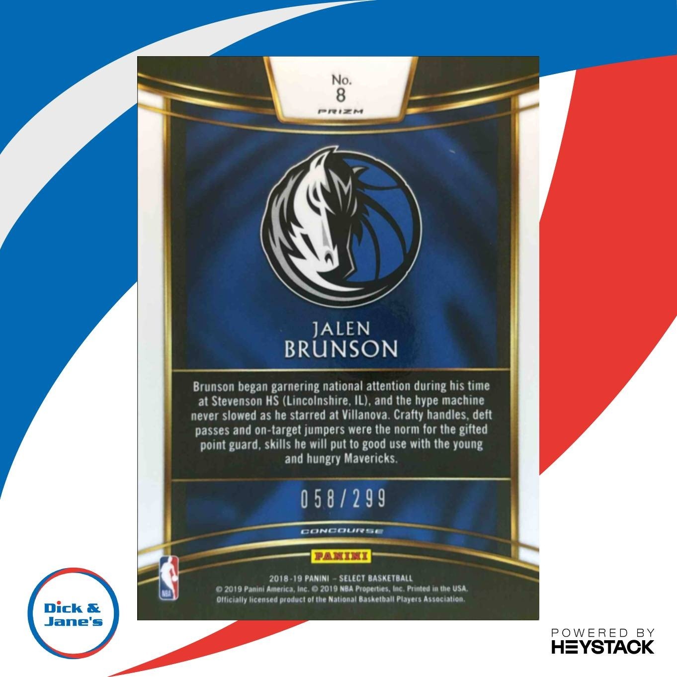 2018-19 Panini Select Jalen Brunson Light Blue Prizms 58/299 #8 RC Mavericks - Sports Cards