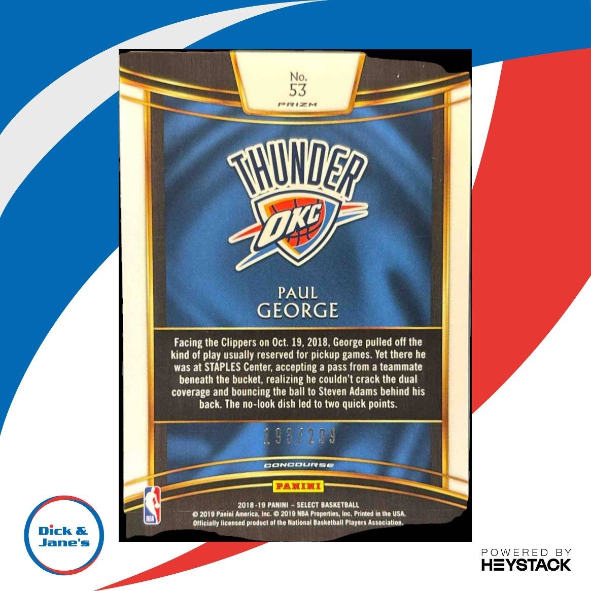 2018-19 Panini Select Paul George Light Blue /299 #53 Oklahoma City Thunder - Sports Cards