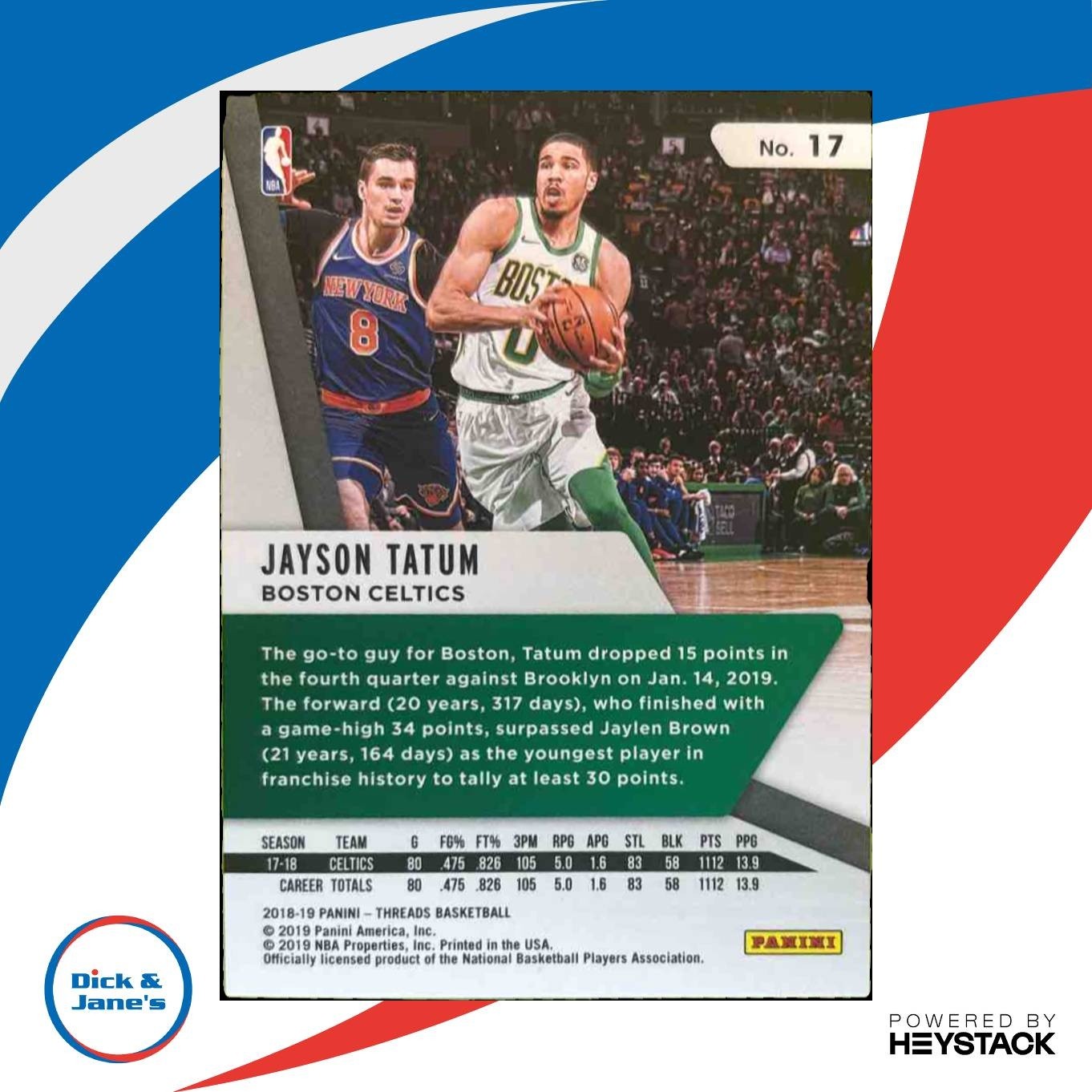 2018-19 Panini Threads Jayson Tatum Premium /199 #17 Boston Celtics - Sports Cards