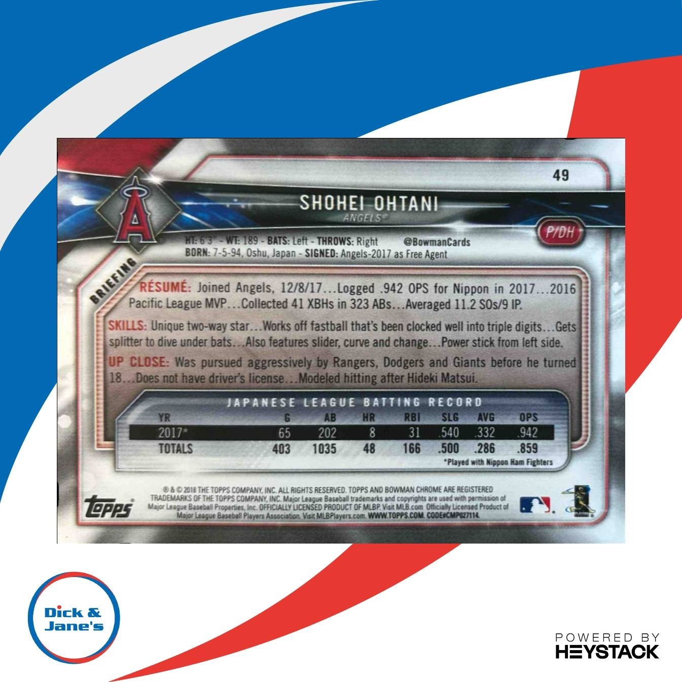 2018 Bowman Shohei Ohtani #49 RC Los Angeles Angels - Sports Cards