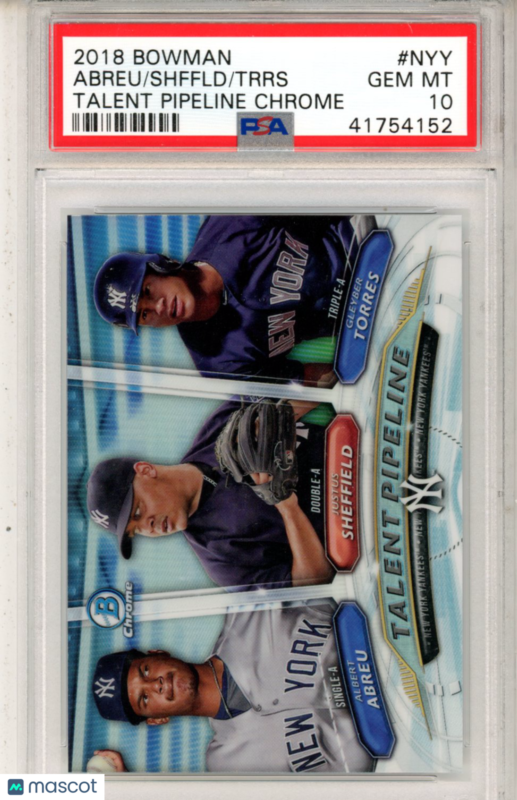 2018 Bowman Talent Pipeline Chrome Trrs Shffld Abreu #NYY PSA 10 - Graded Sports Cards