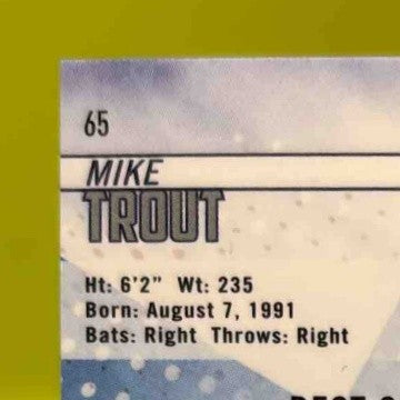 2018 Bowman’s Best Mike Trout Purple 107/250 #65 Los Angeles Angels - Sports Cards