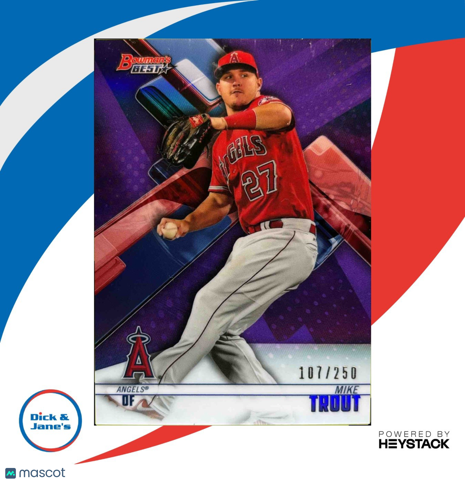 2018 Bowman’s Best Mike Trout Purple 107/250 #65 Los Angeles Angels - Sports Cards