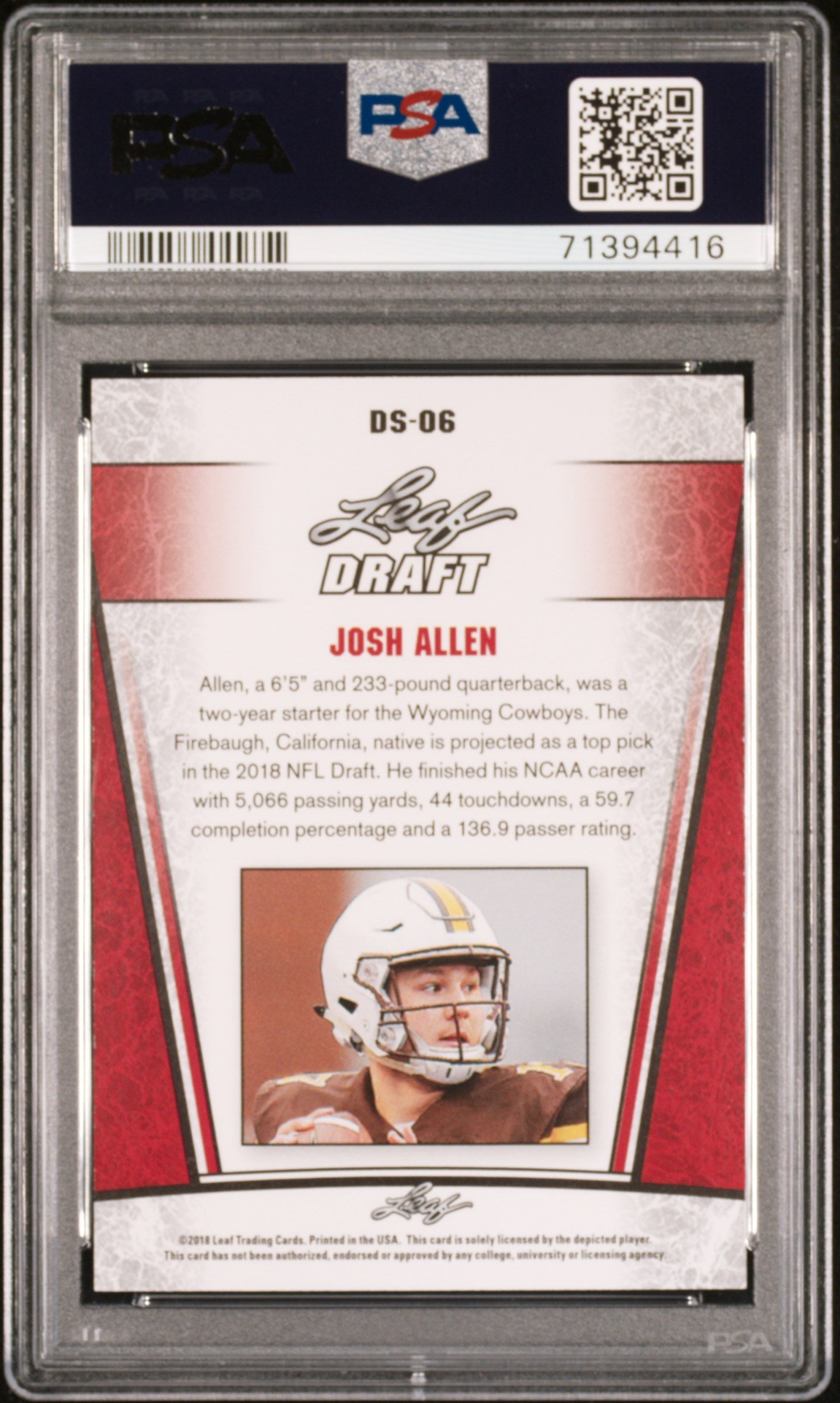 2018 Leaf Special Release Draft Silver Josh Allen Rookie #DS-06 PSA 9 MINT - Graded Sports Cards