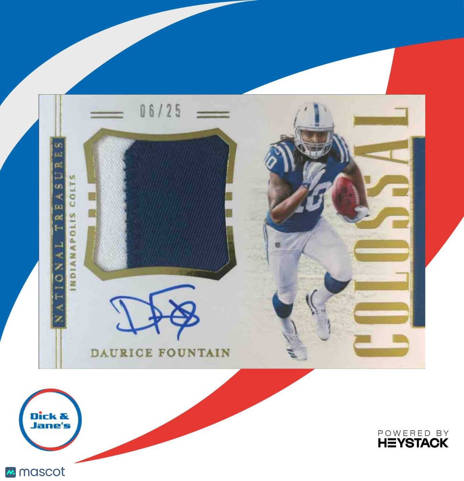 2018 National Treasures Daurice Fountain Colossal Signatures Patch /25 RC Colts - Sports Cards
