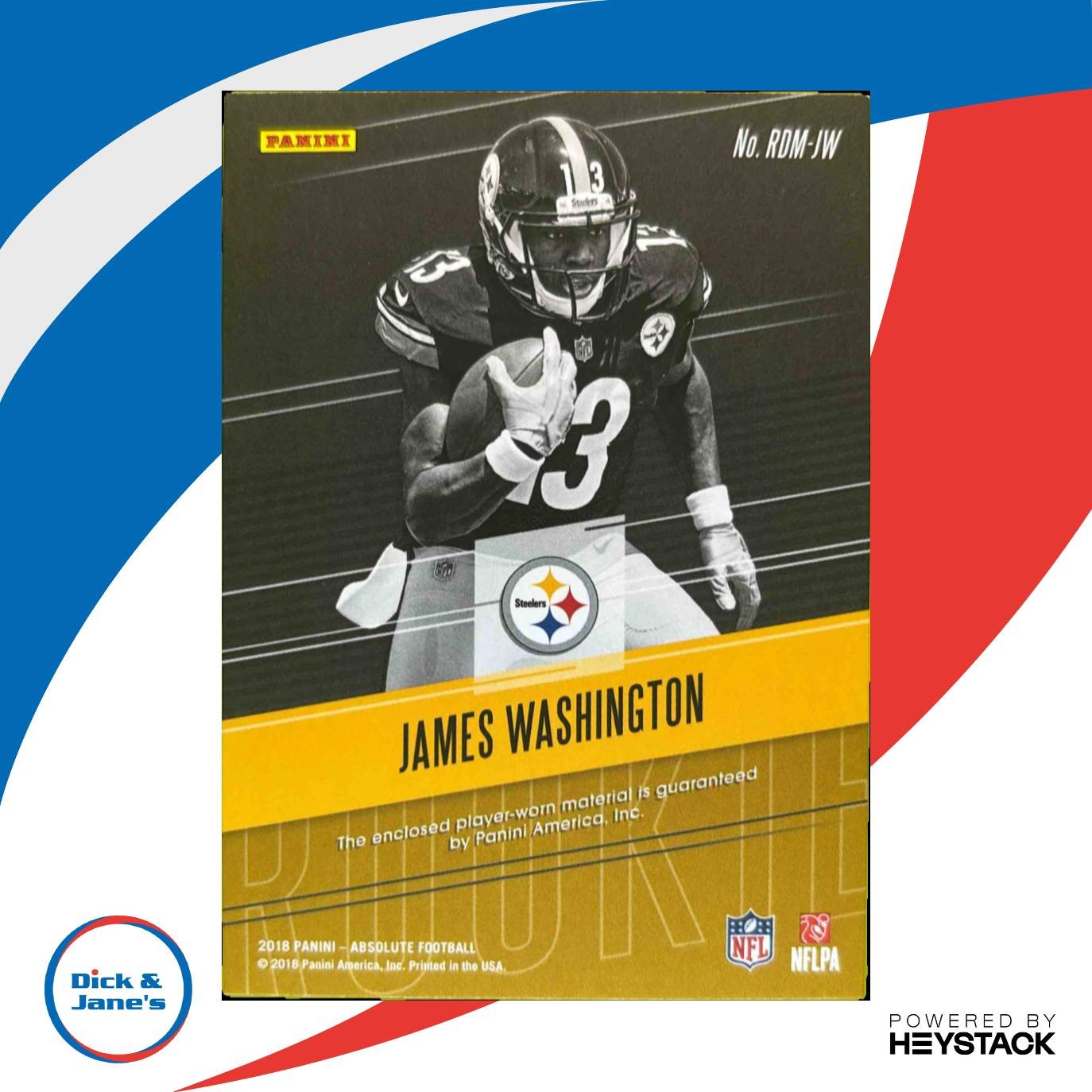 2018 Panini Absolute James Washington TE Rookie Memorabilia Pittsburgh Steelers - Sports Cards